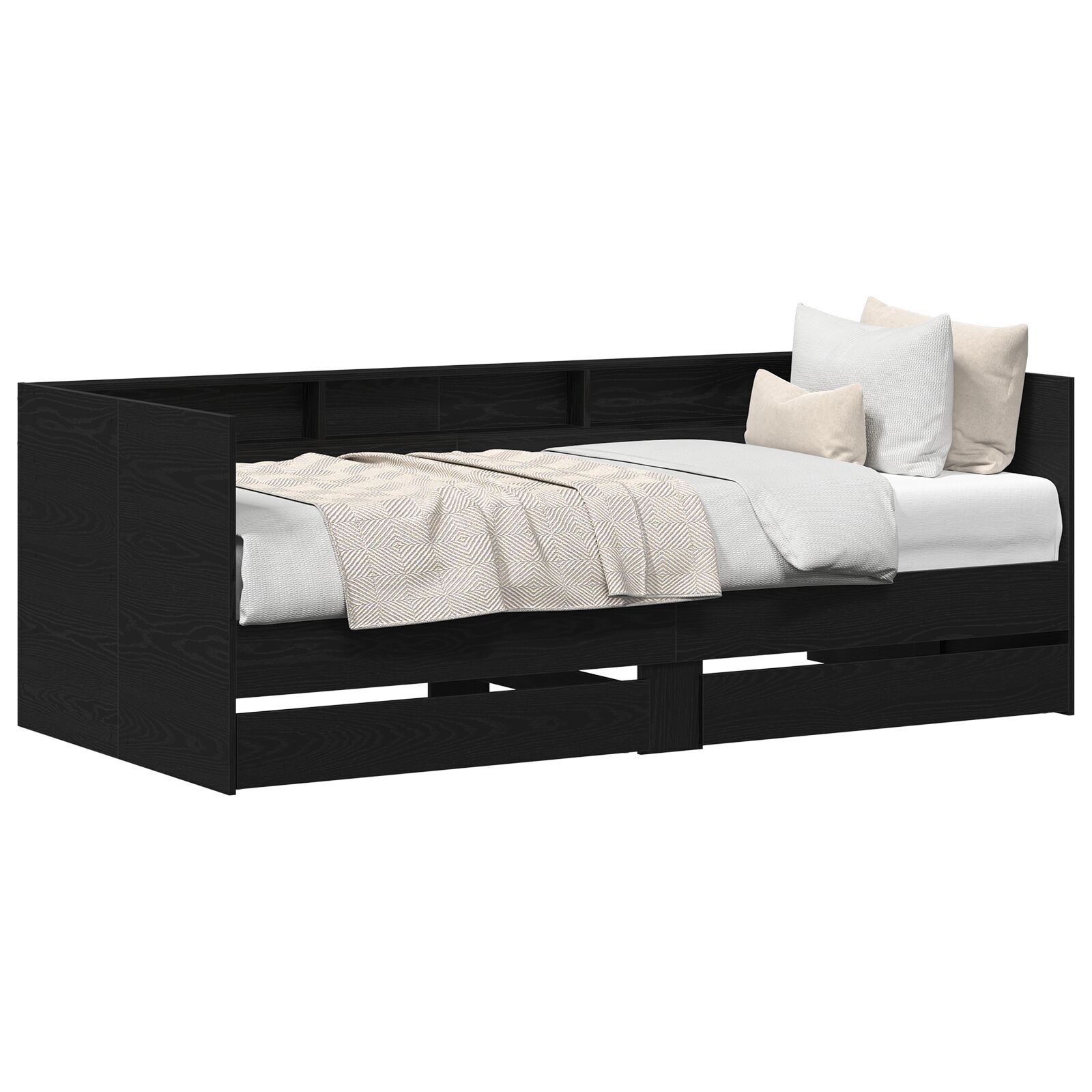 Svart sovesofa med skuffer Svart eik Konstruert tre 75 x 190 cm