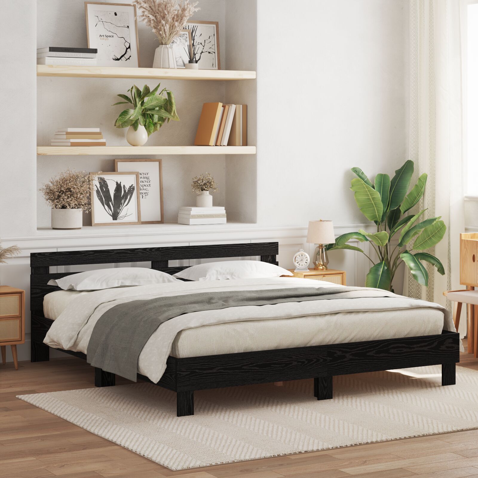 Eik Sengeramme Svart Eik Massivt Eiketre 180 x 200 cm Solid