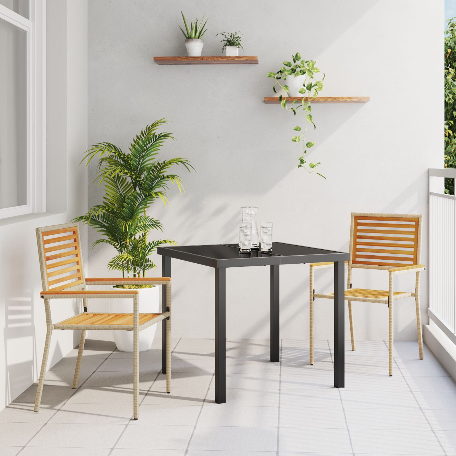 Hagemøbler med Puter 2 stk Beige Poly Rattan