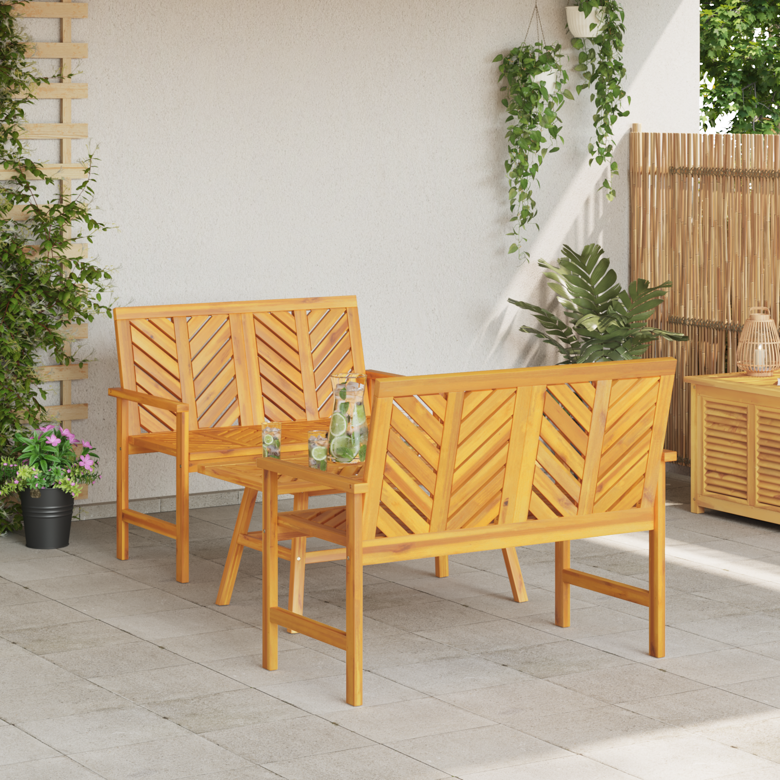 3 Delt Hage Lounge Sett Massivt Tre Acacia