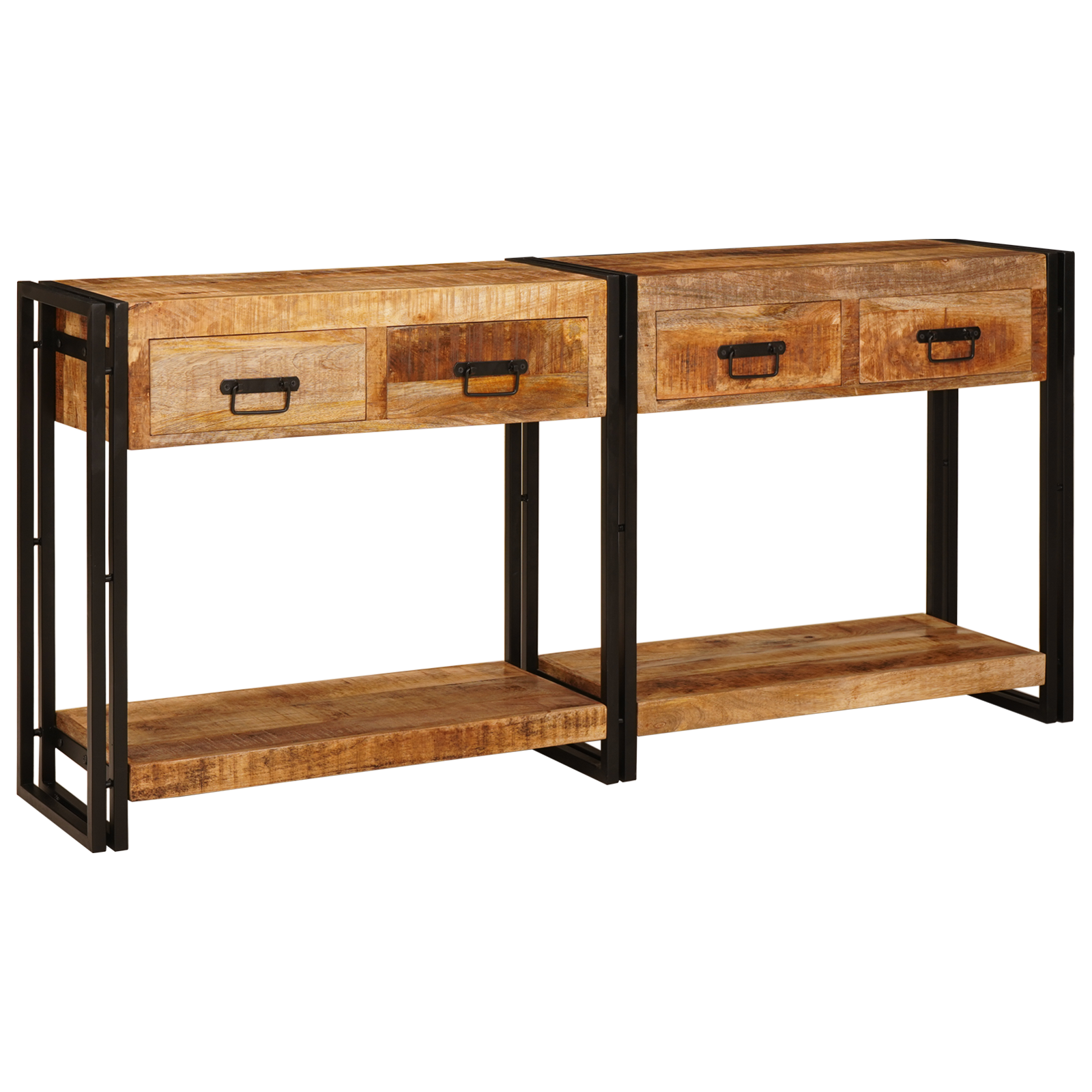 Konsollbord 2 pcs Brun 160 x 33 x 75 cm Massivt grovt mangotre