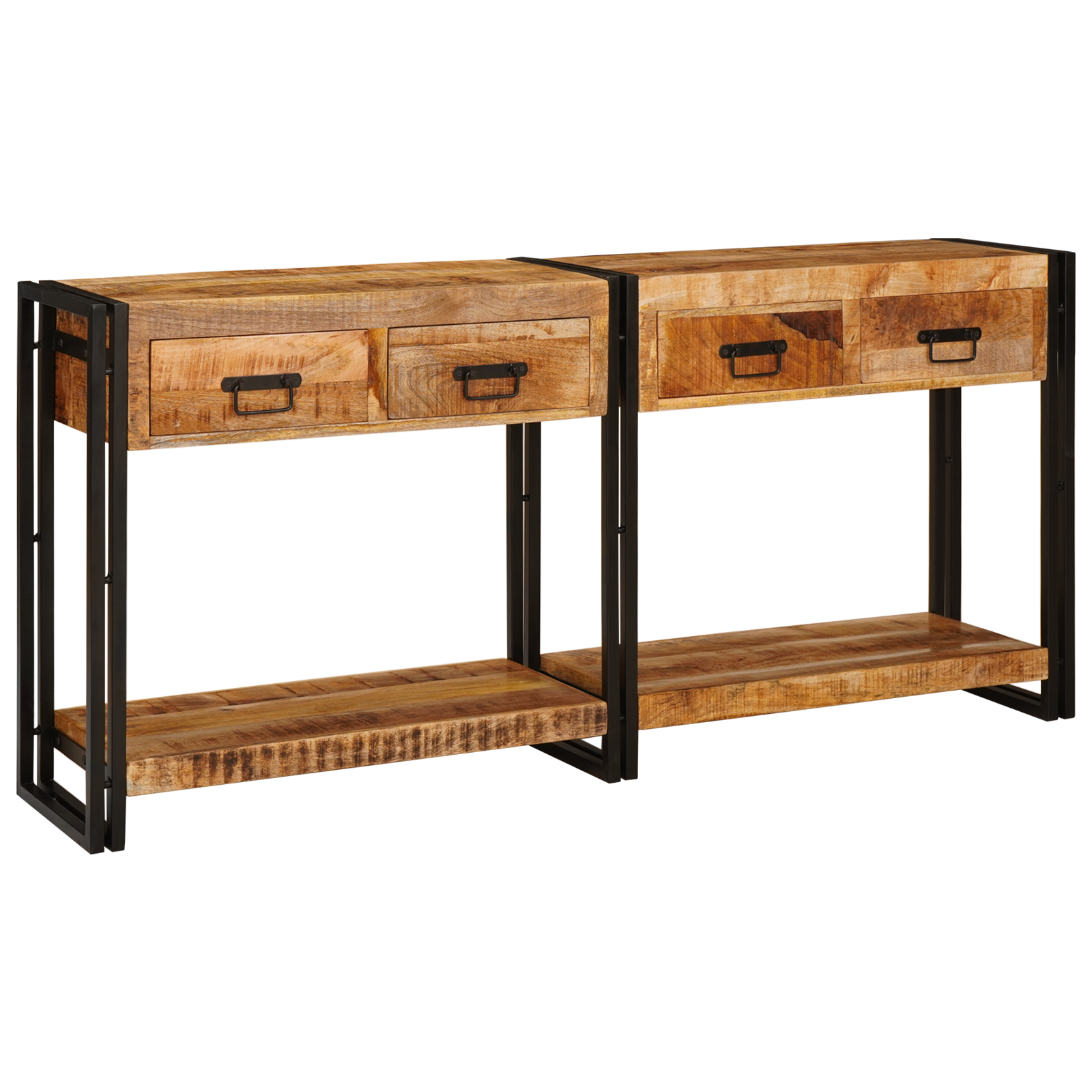 Konsollbord 2 pcs Brun 160 x 33 x 75 cm Massivt grovt mangotre