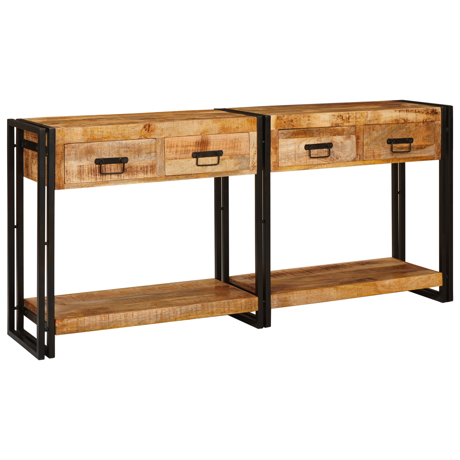 Konsollbord 2 pcs Brun 160 x 33 x 75 cm Massivt grovt mangotre