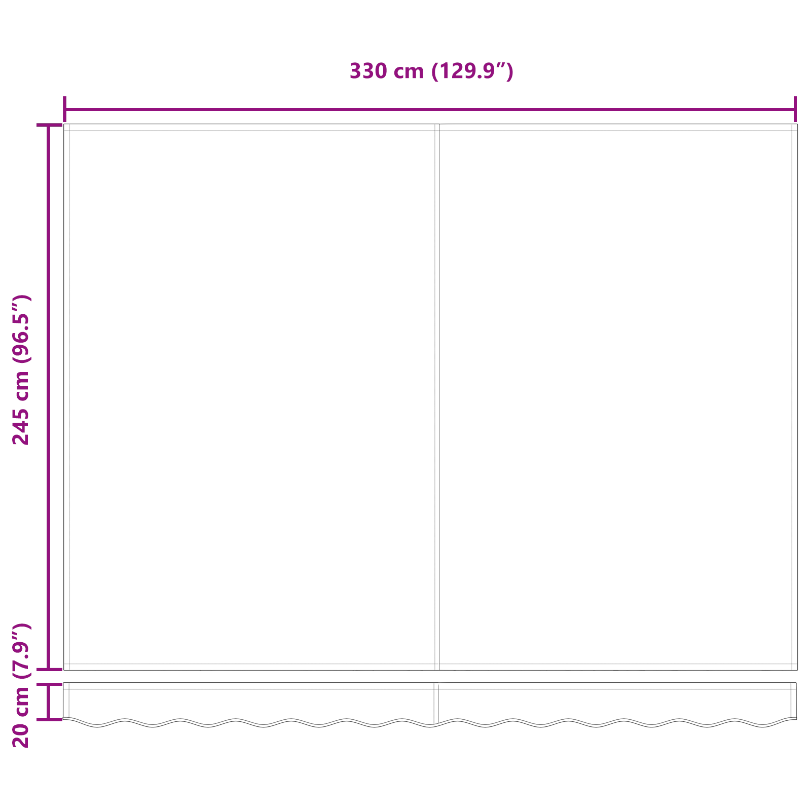 Manuell uttrekkbar markise med LED rød og hvit stripe 350x250 cm