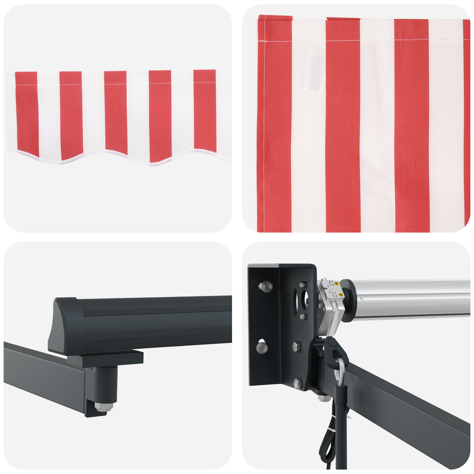 Automatisk uttrekkbar markise Rød og hvit stripe 350x250 cm