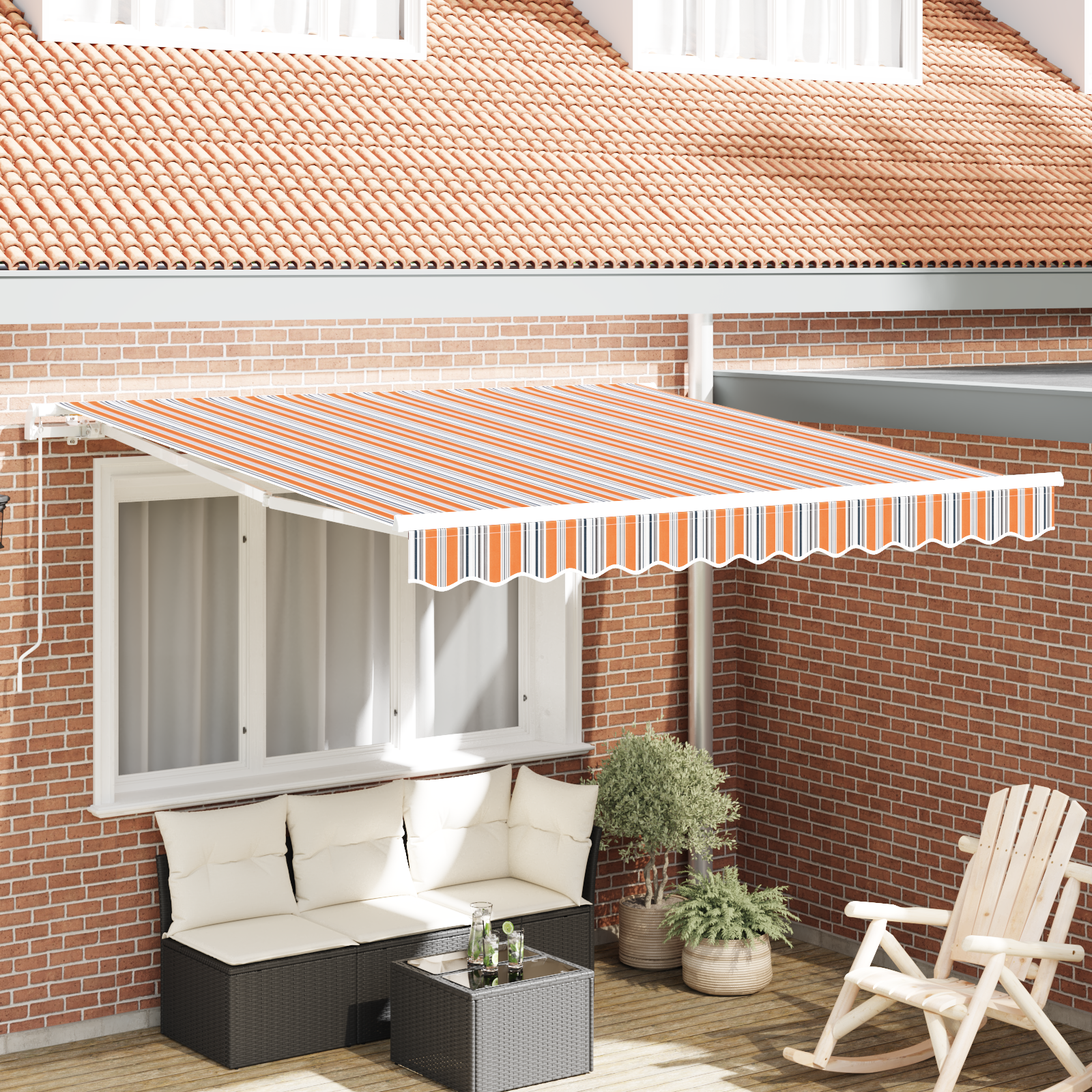 Manuell uttrekkbar markise med flerfargede striper 350x250 cm