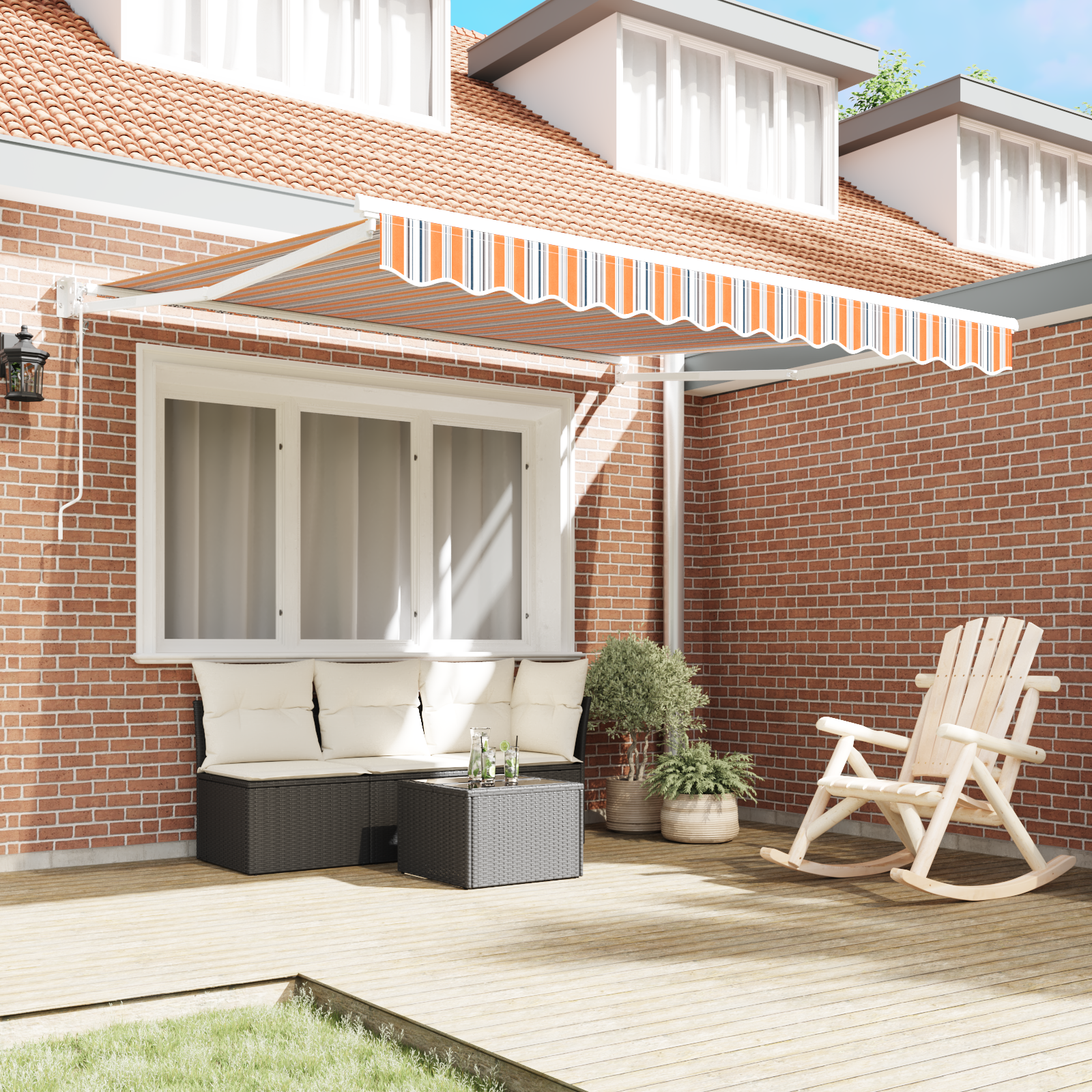 Automatisk Uttrekkbar Markise Flerfarget Stripe 350x250 cm