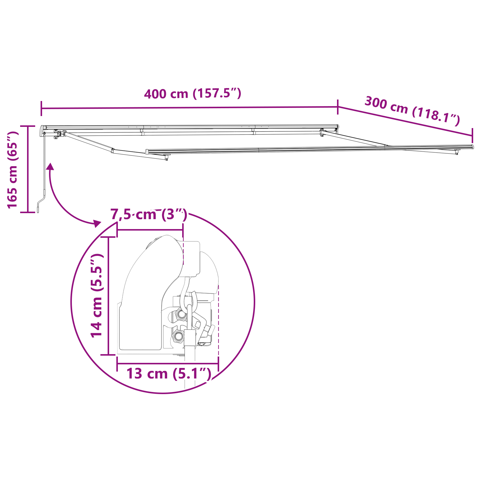Manuell uttrekkbar markise i flere farger 400x350 cm
