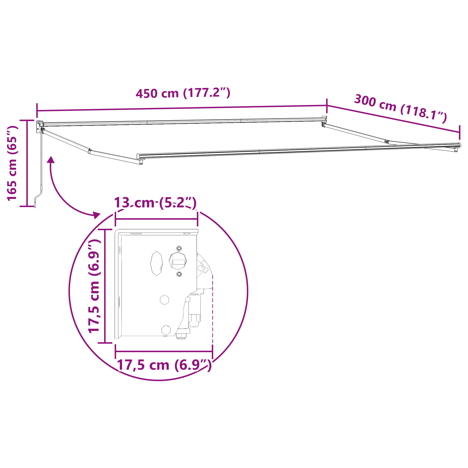 Manuell Uttrekkbar Markise Hvit 450x300 cm