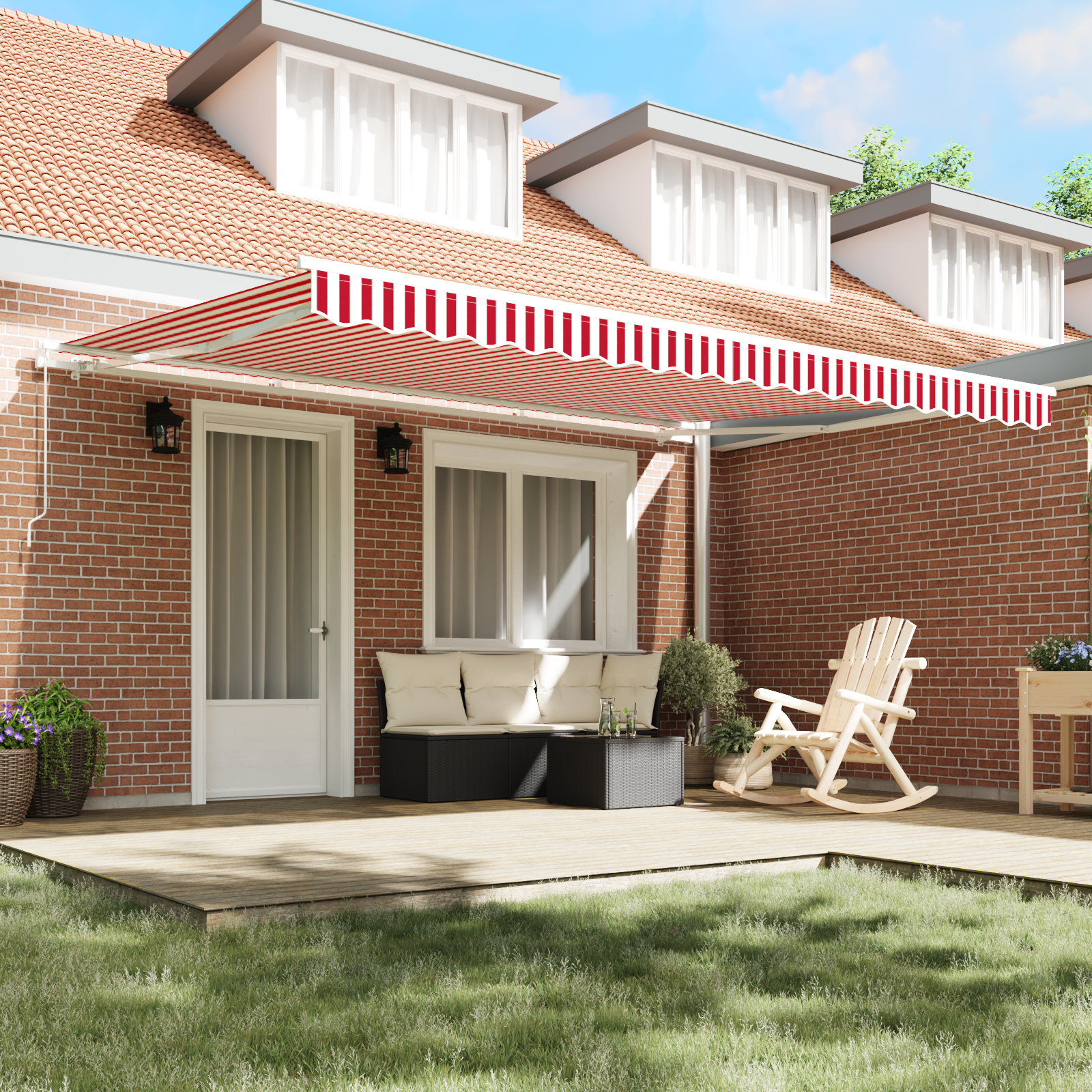Manual Uttrekkbar Markise Rød og Hvit Stripe 450x350 cm