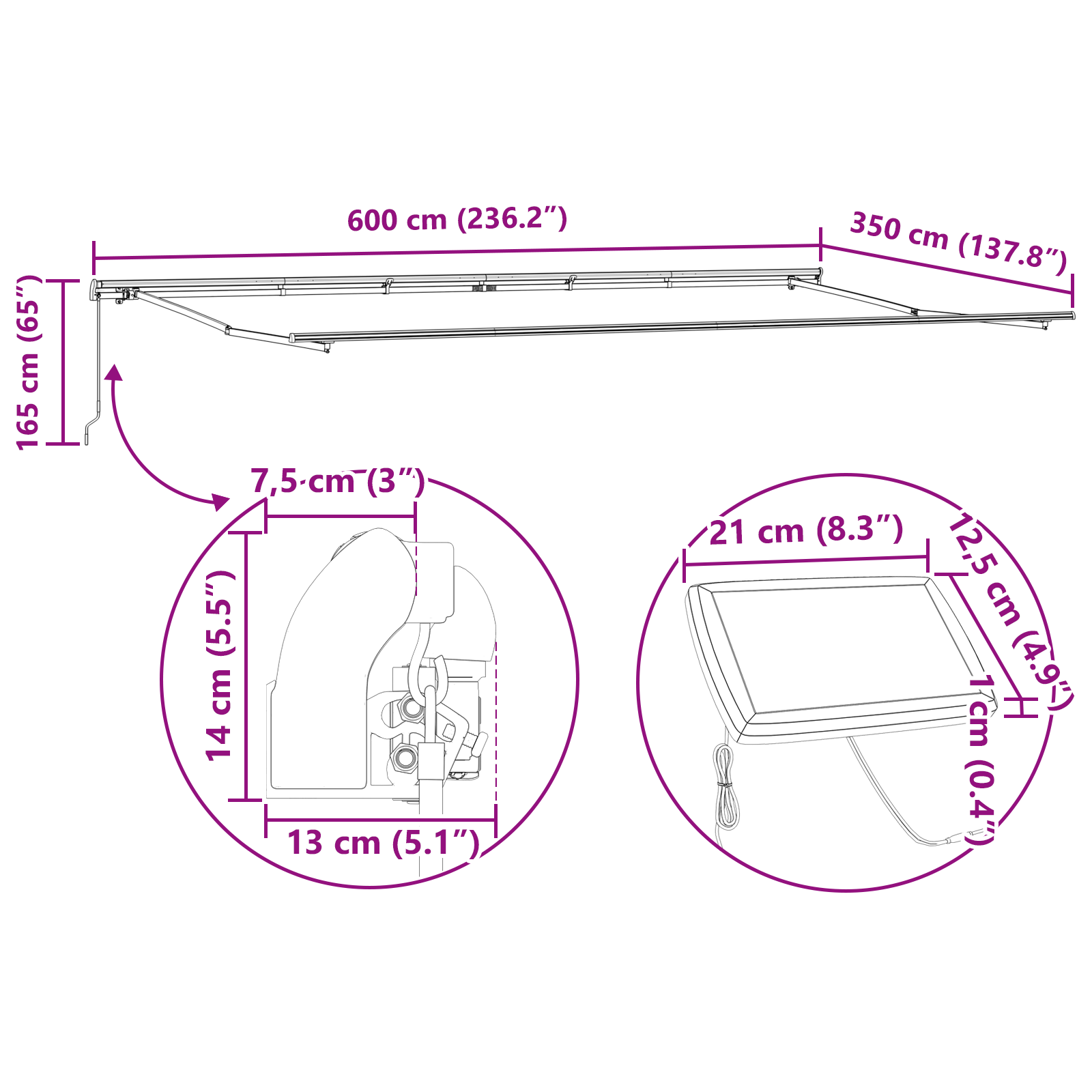 Manuell Uttrekkbar Markise med LED Oransje og Brun 600x350 cm