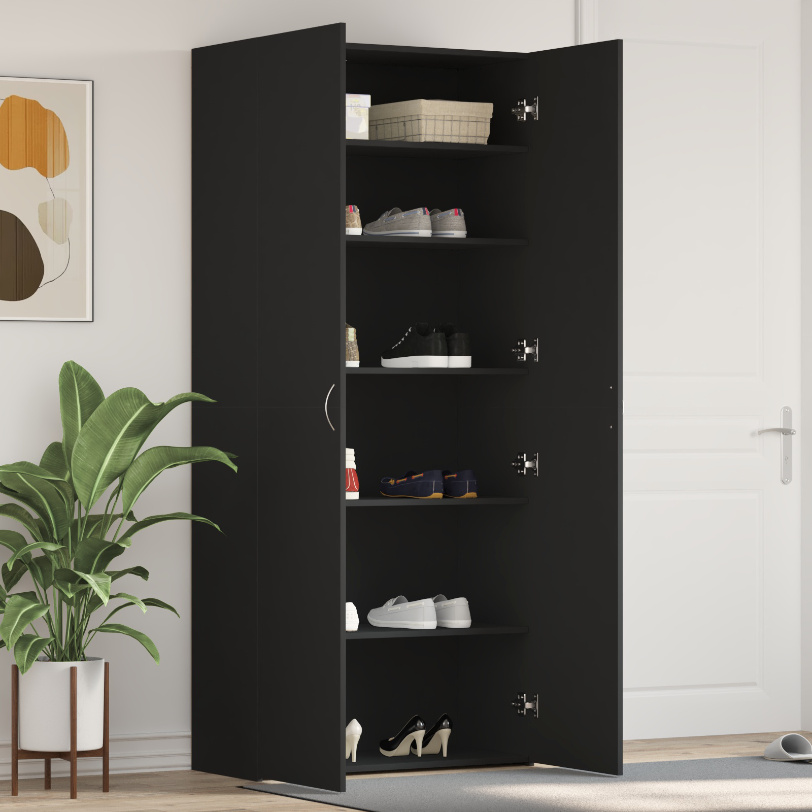 Skohylle Svart 80x35,5x180 cm Konstruert Tre