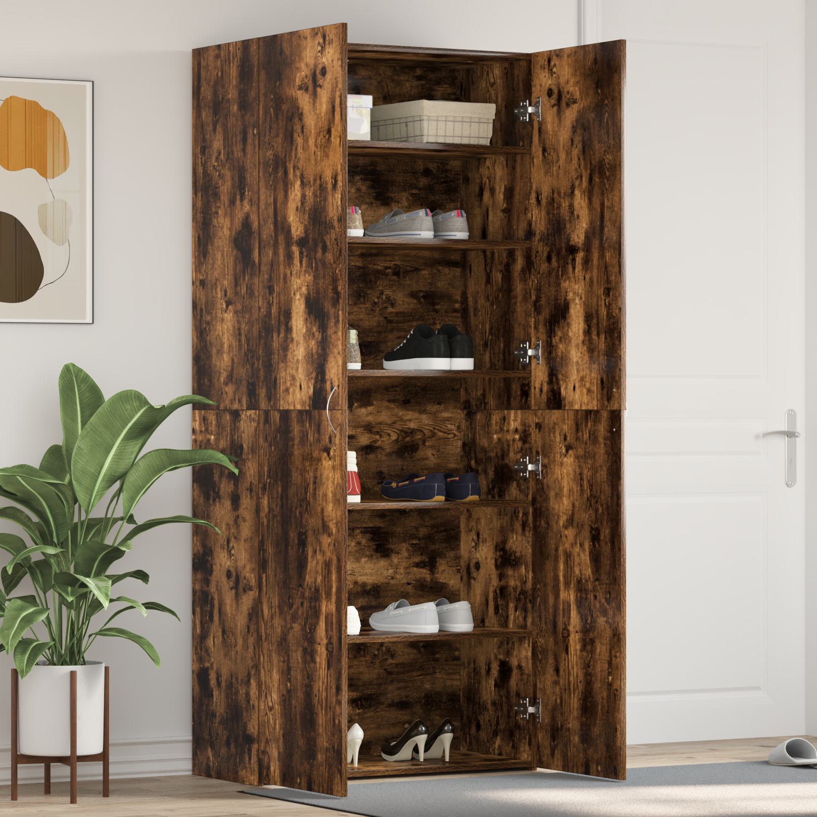 Skohylle Røkt Eik 80x35,5x180 cm Konstruert Tre