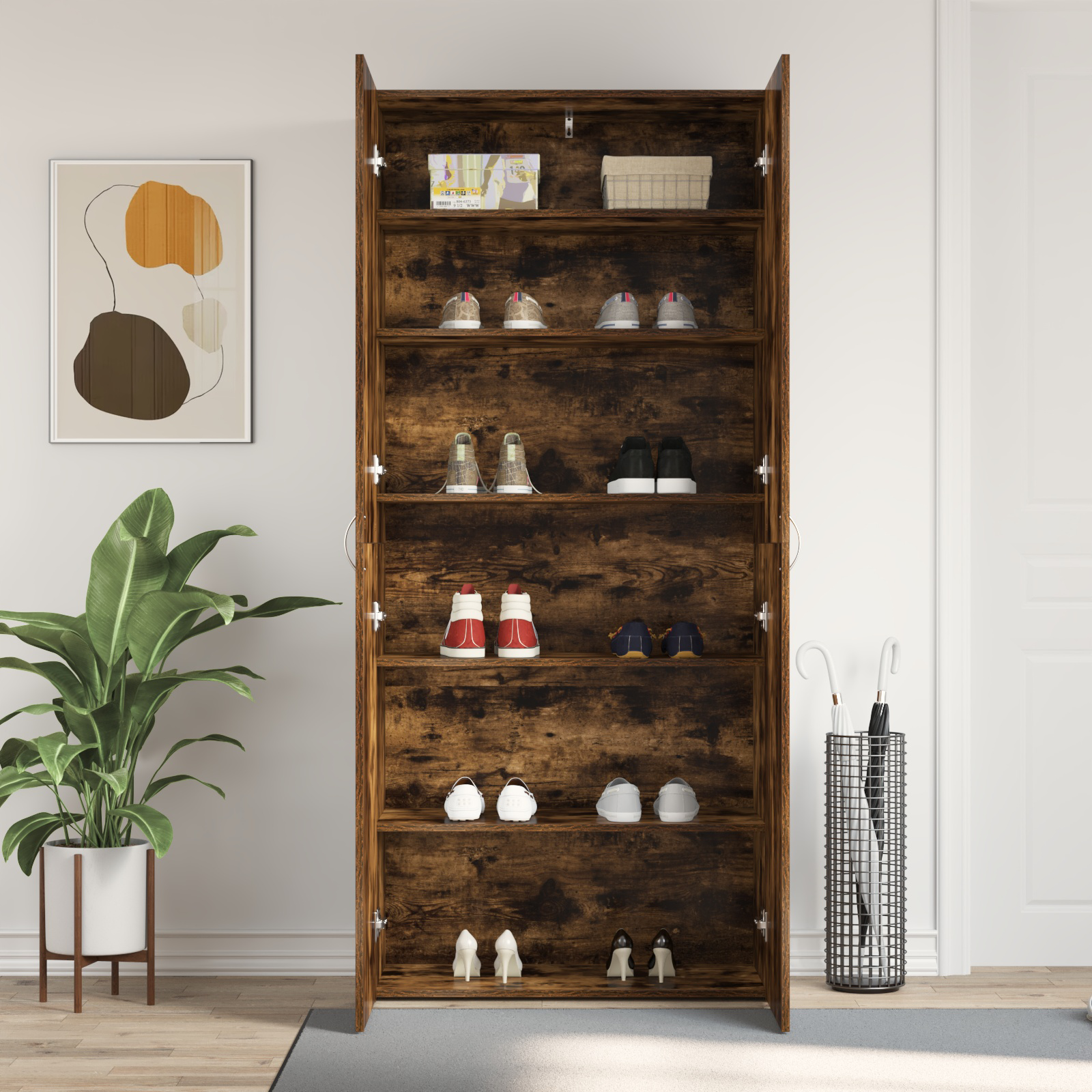Skohylle Røkt Eik 80x35,5x180 cm Konstruert Tre
