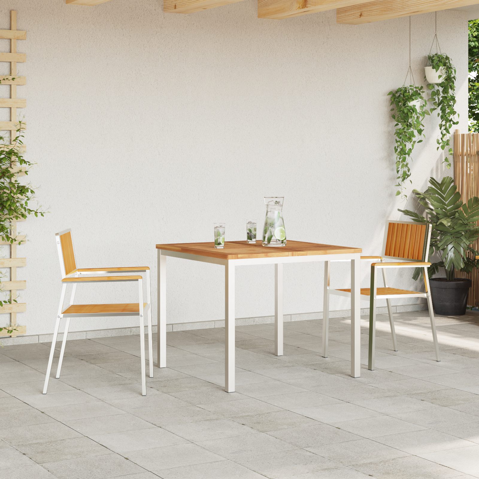 3-delt hage spisegruppe solid teaktre