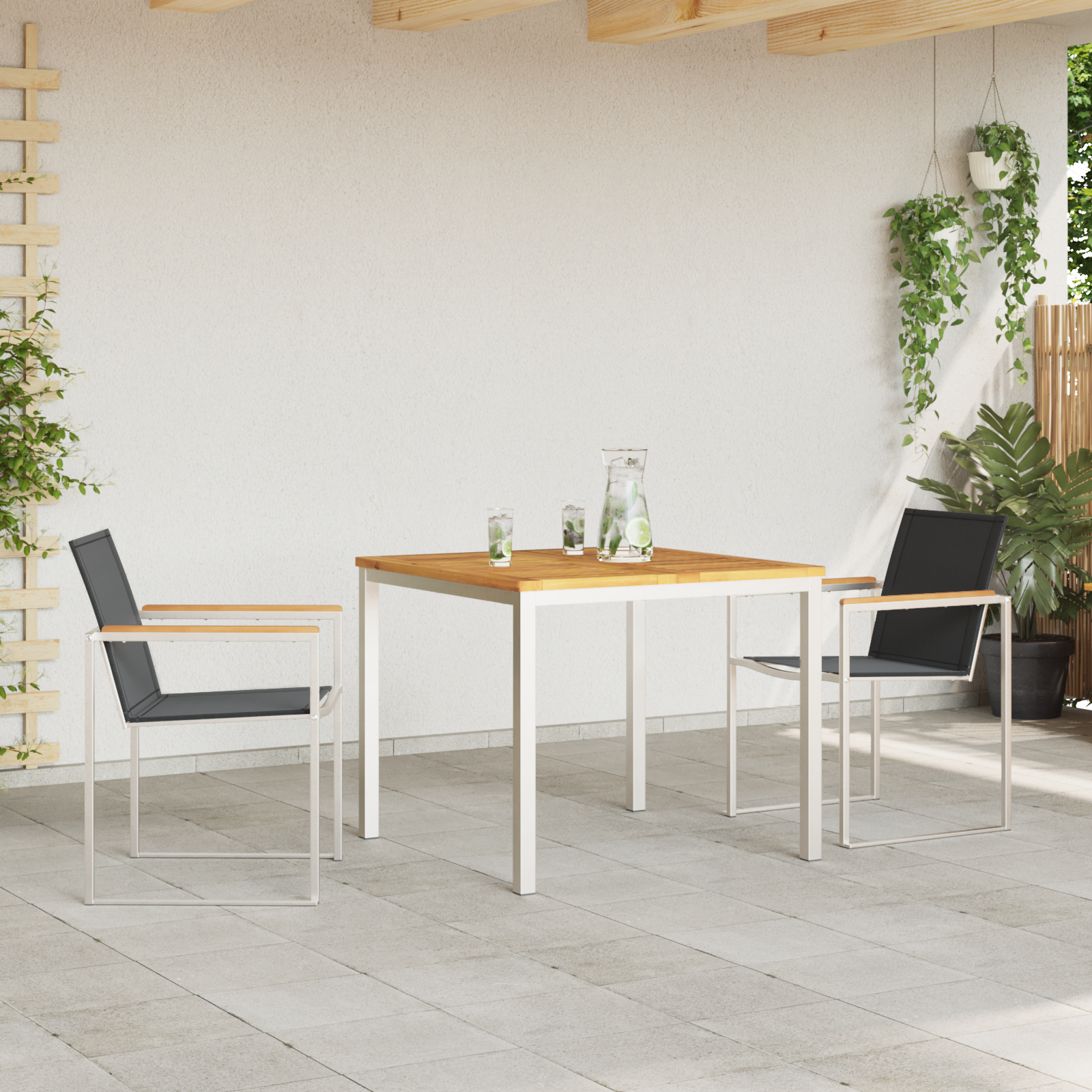 3-delt hage spisebord sett i solid teak