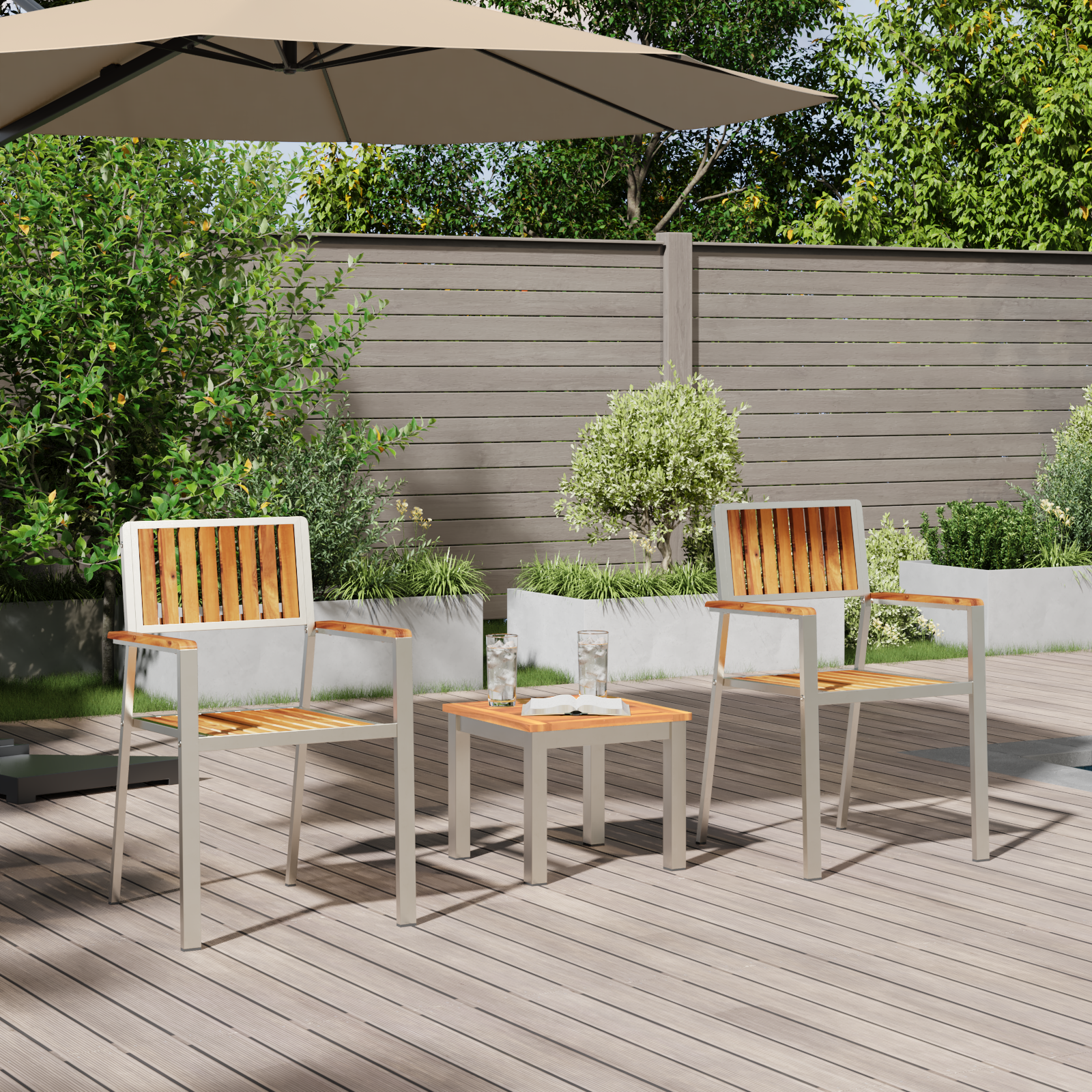 3 deler Hagemøbel sett Solid Tre Teak