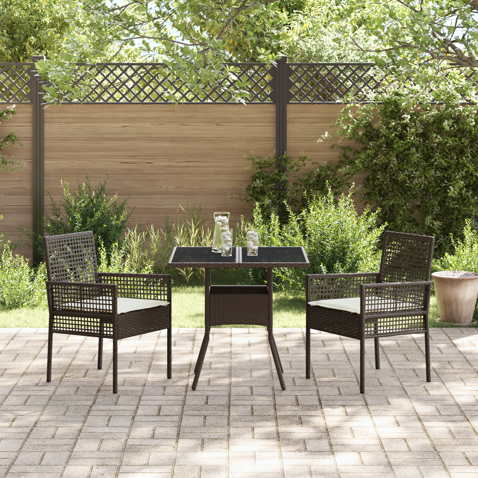 3 Delt Hage Spisebordsett Brun Poly Rattan