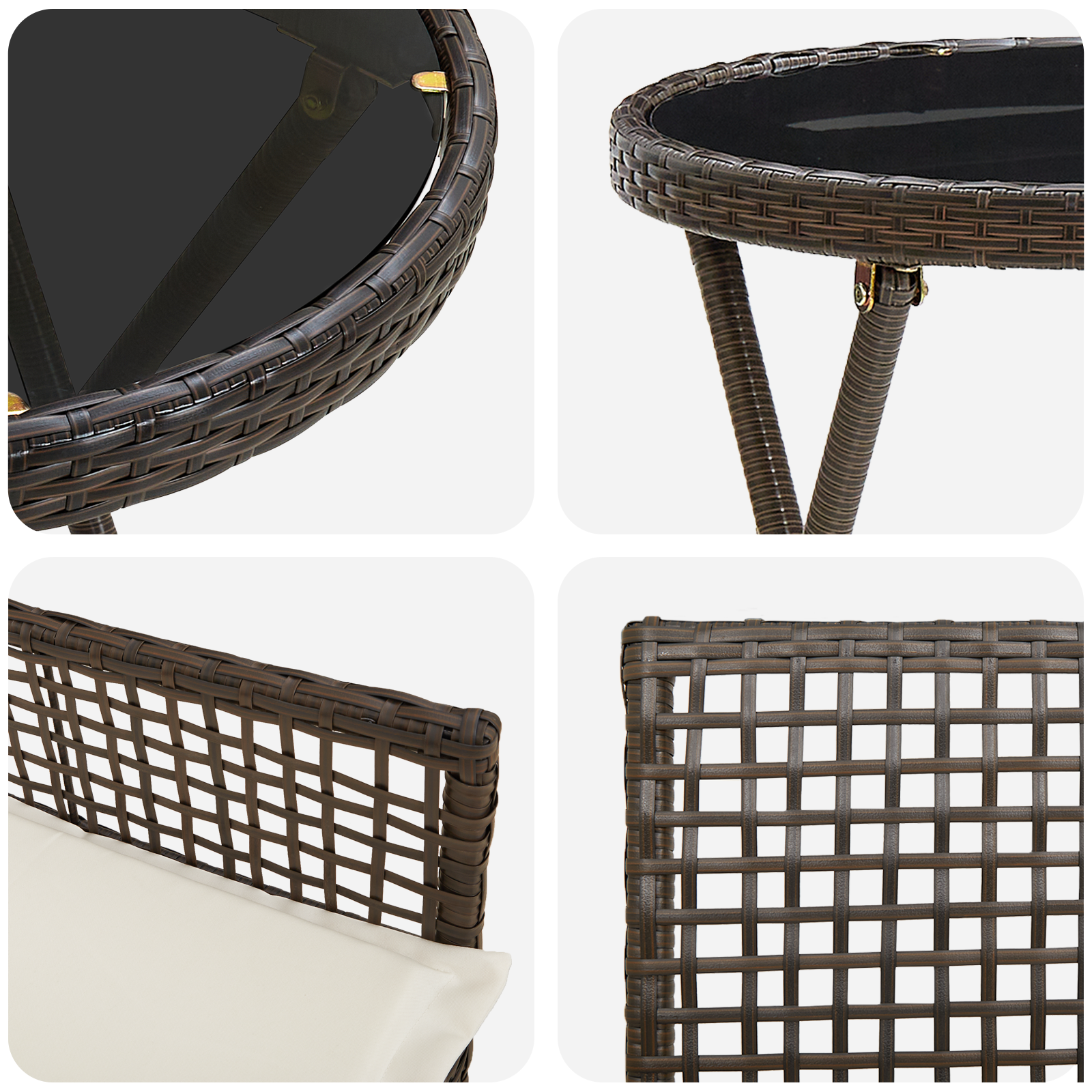 3 deler hage bistrosett med puter brun polyrotting