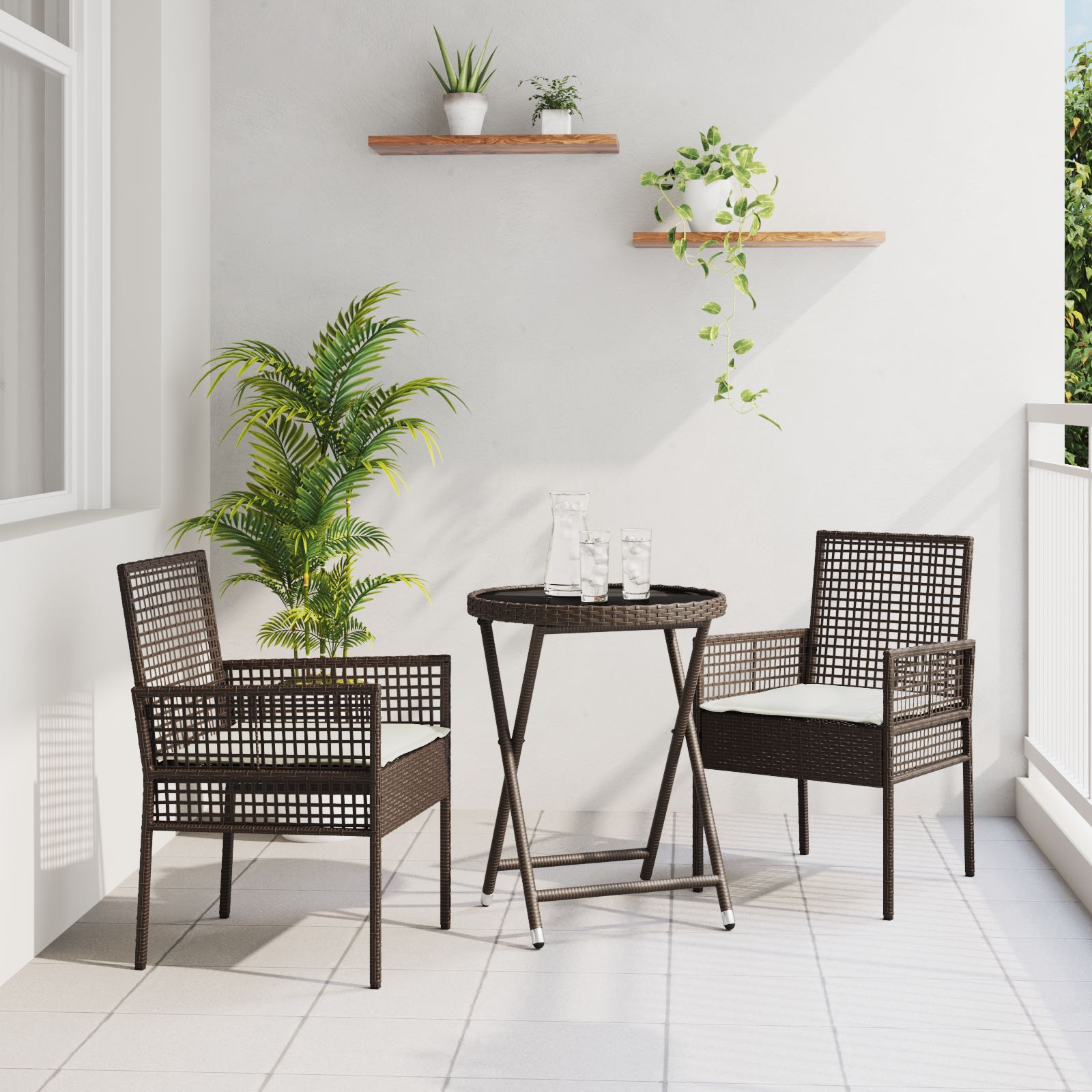 3 deler hage bistrosett med puter brun polyrotting