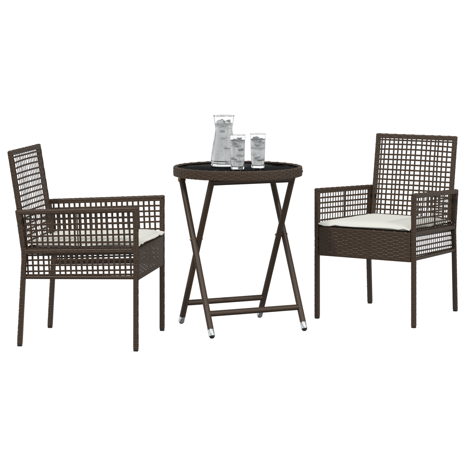 3 deler hage bistrosett med puter brun polyrotting