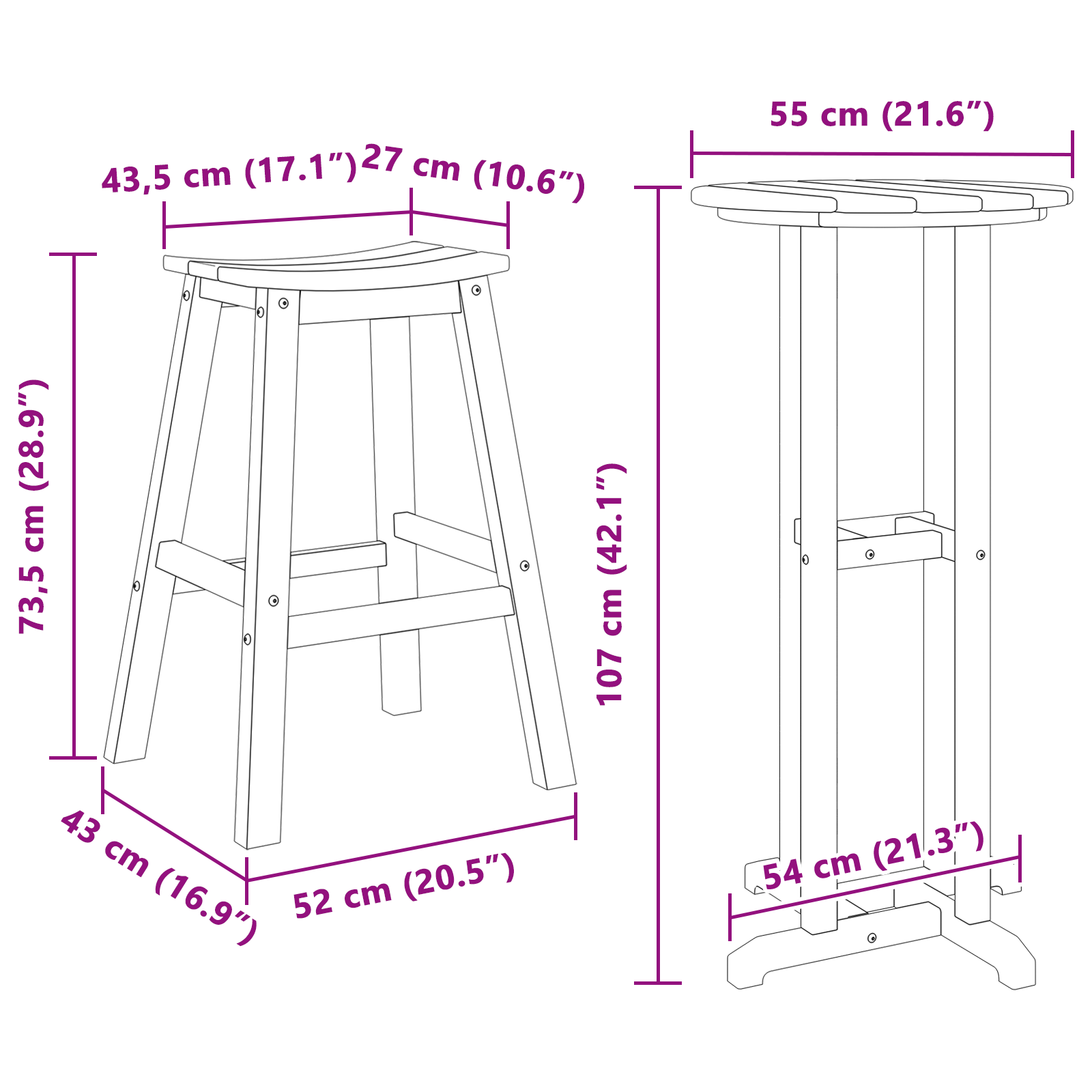3-delt hagebar-sett hvit HDPE
