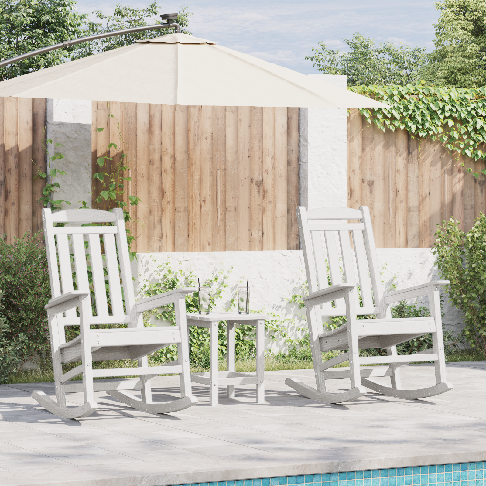 3 deler hage lounge sett Hvit HDPE