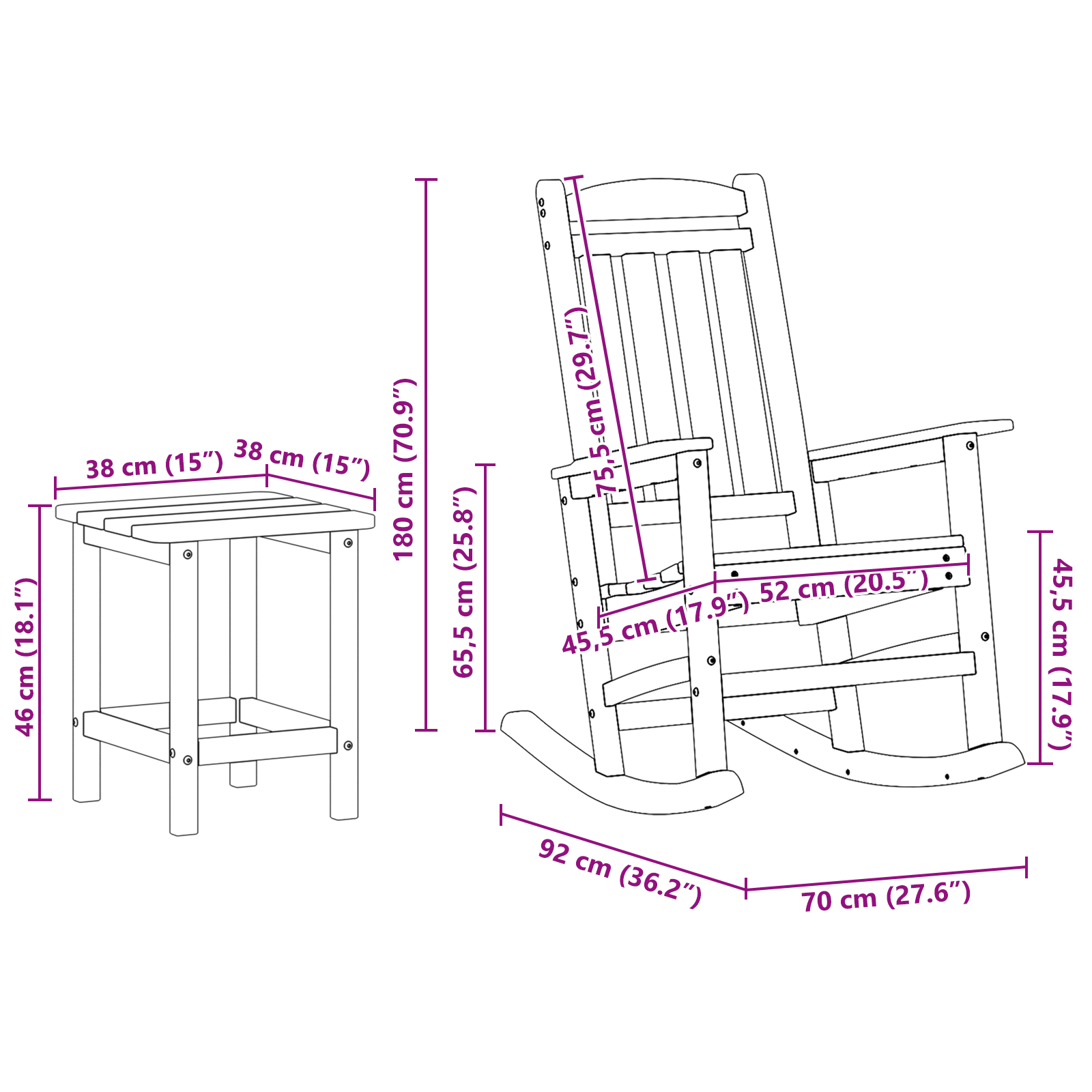 3 deler hage lounge sett Hvit HDPE
