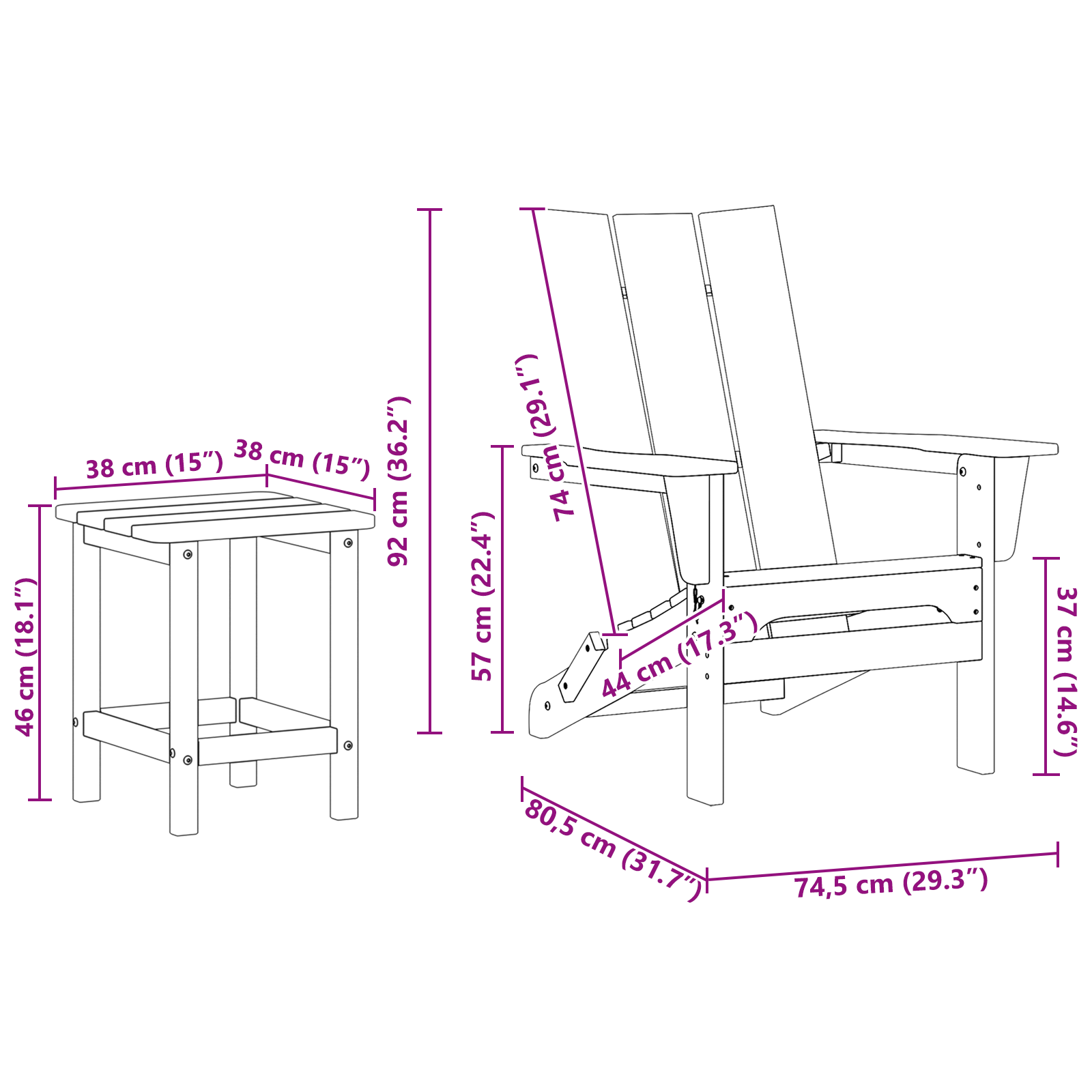 3-delt hage lounge sett Hvit HDPE
