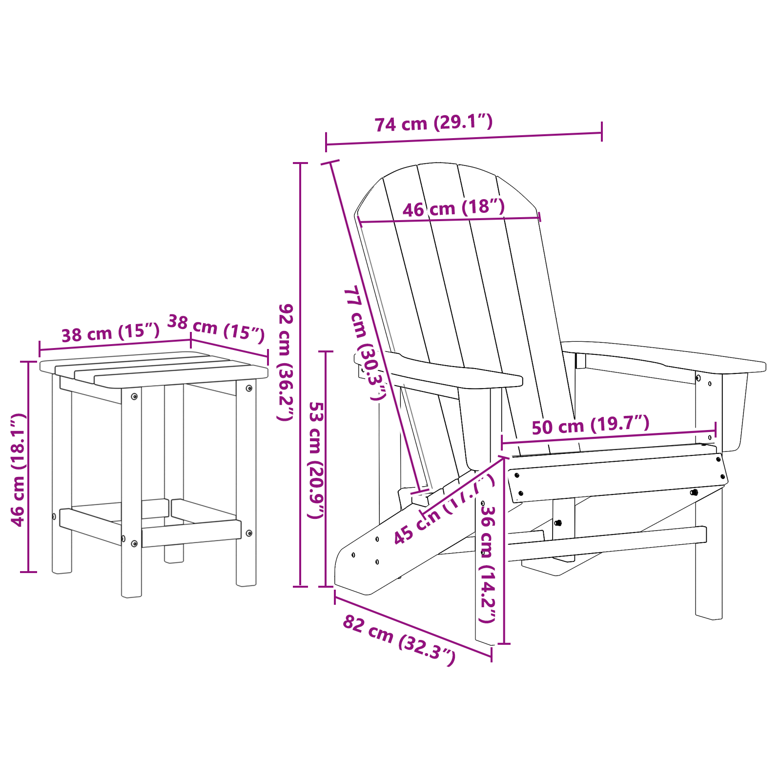 3-delt hage lounge-sett Hvit HDPE
