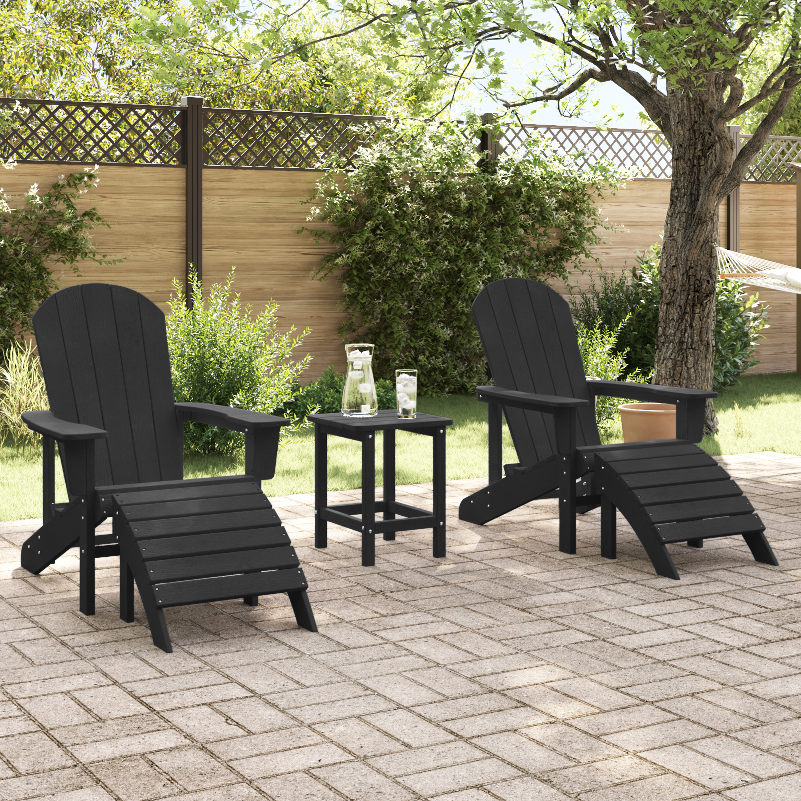 3 Delt Hage Lounge Sett Svart HDPE