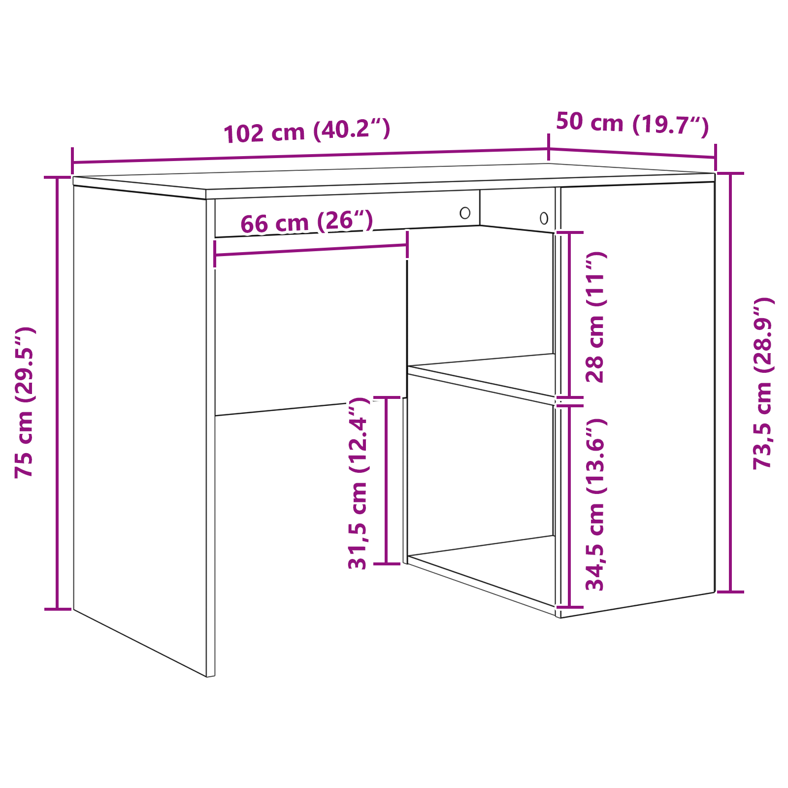 Hjørneskrivebord Hvit 102x88x75 cm Konstruert Tre