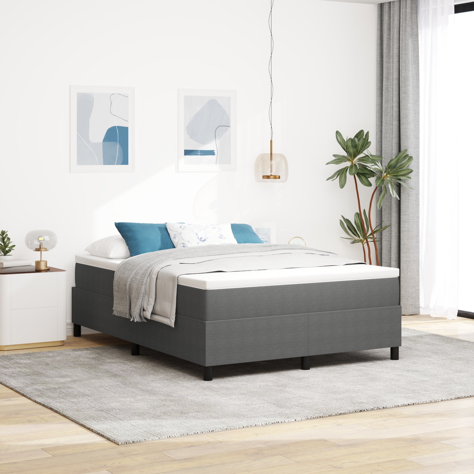 Box Spring Seng Lys Grå 160x200 cm Corduroy Stoff