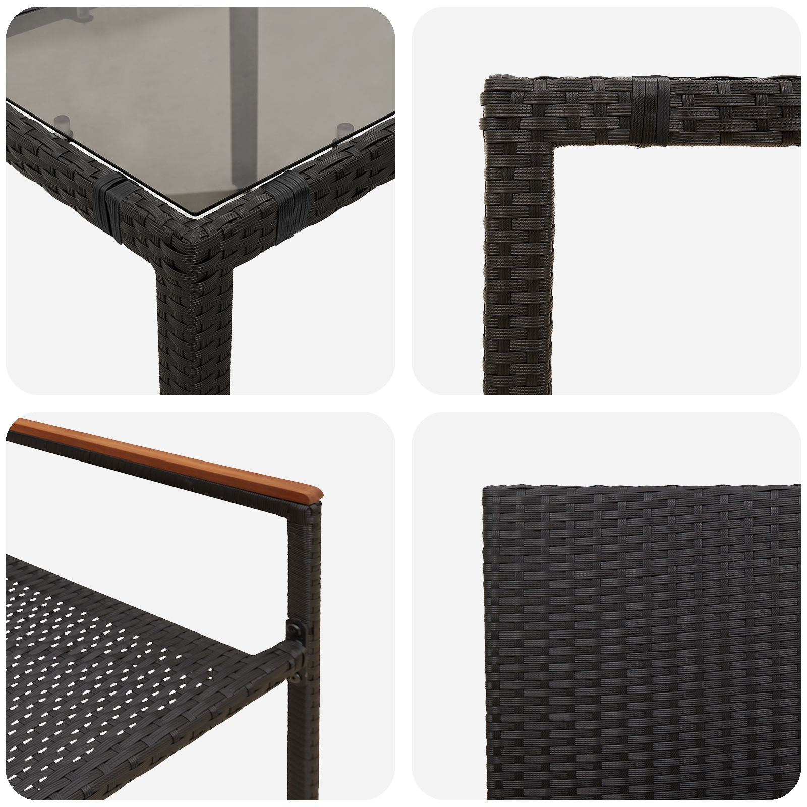 3 deler hagespisestol svart polyrotting