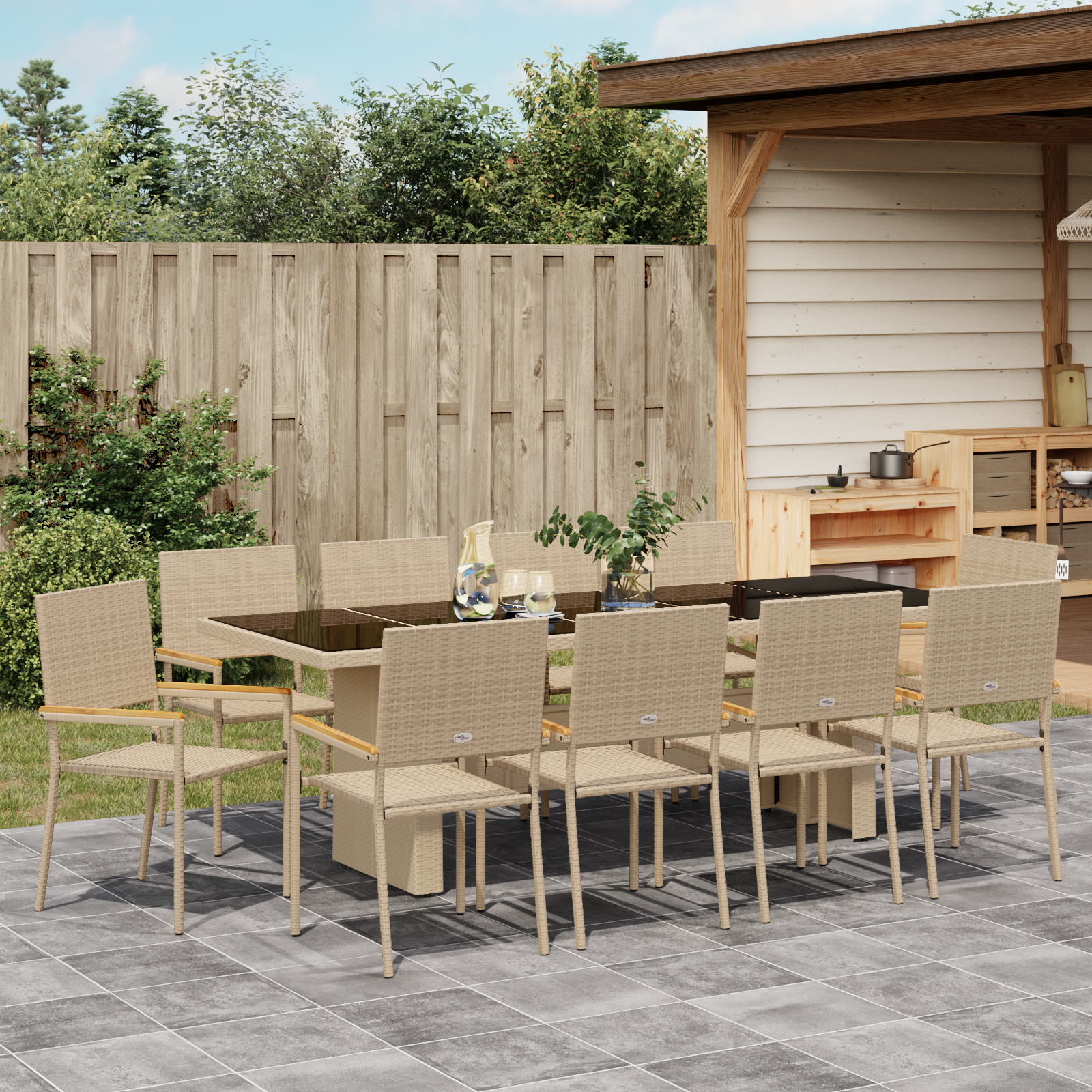 11-dels Hagemøbelsett Beige Poly Rattan