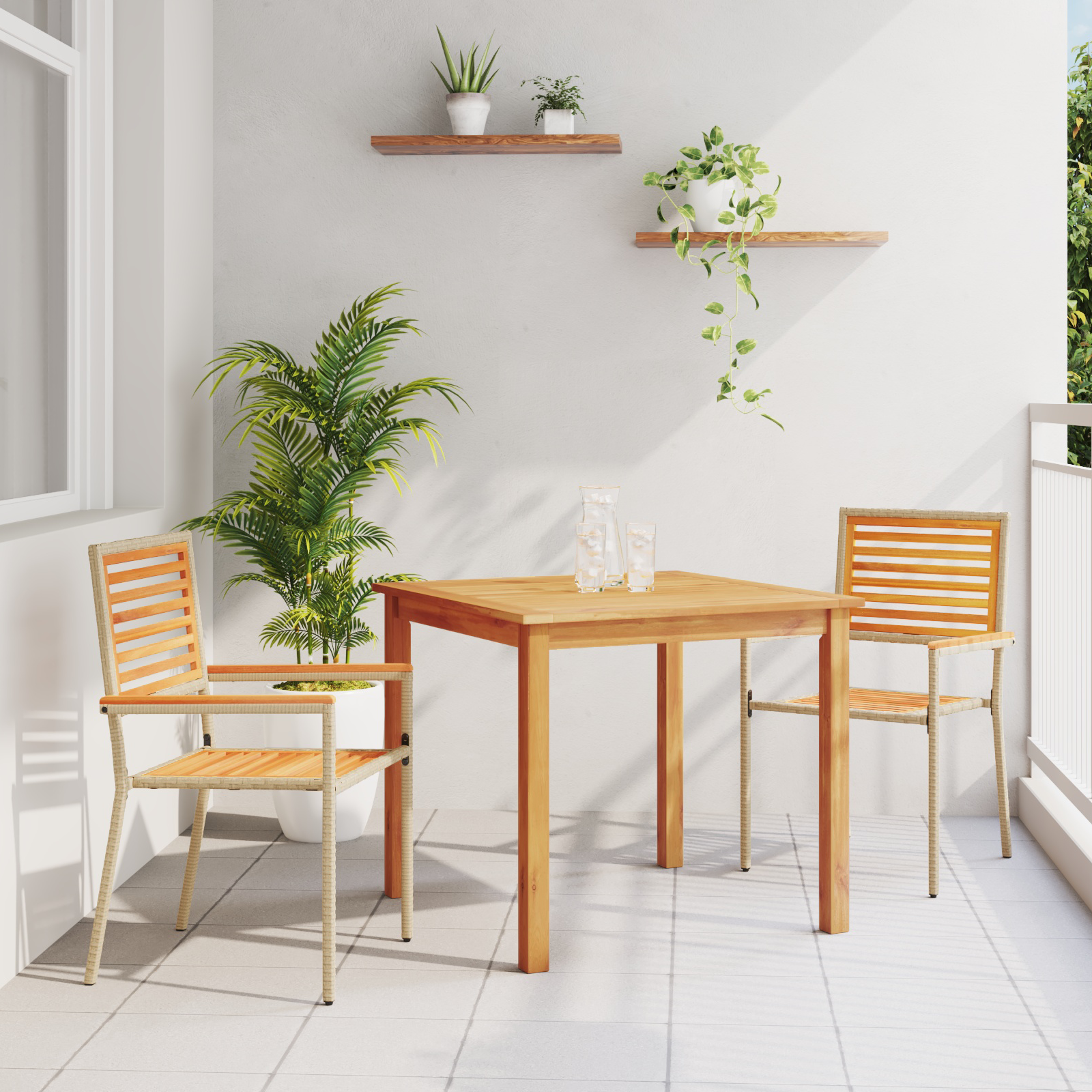 3-delt hagemiddagssett Beige Poly Rattan Akacia