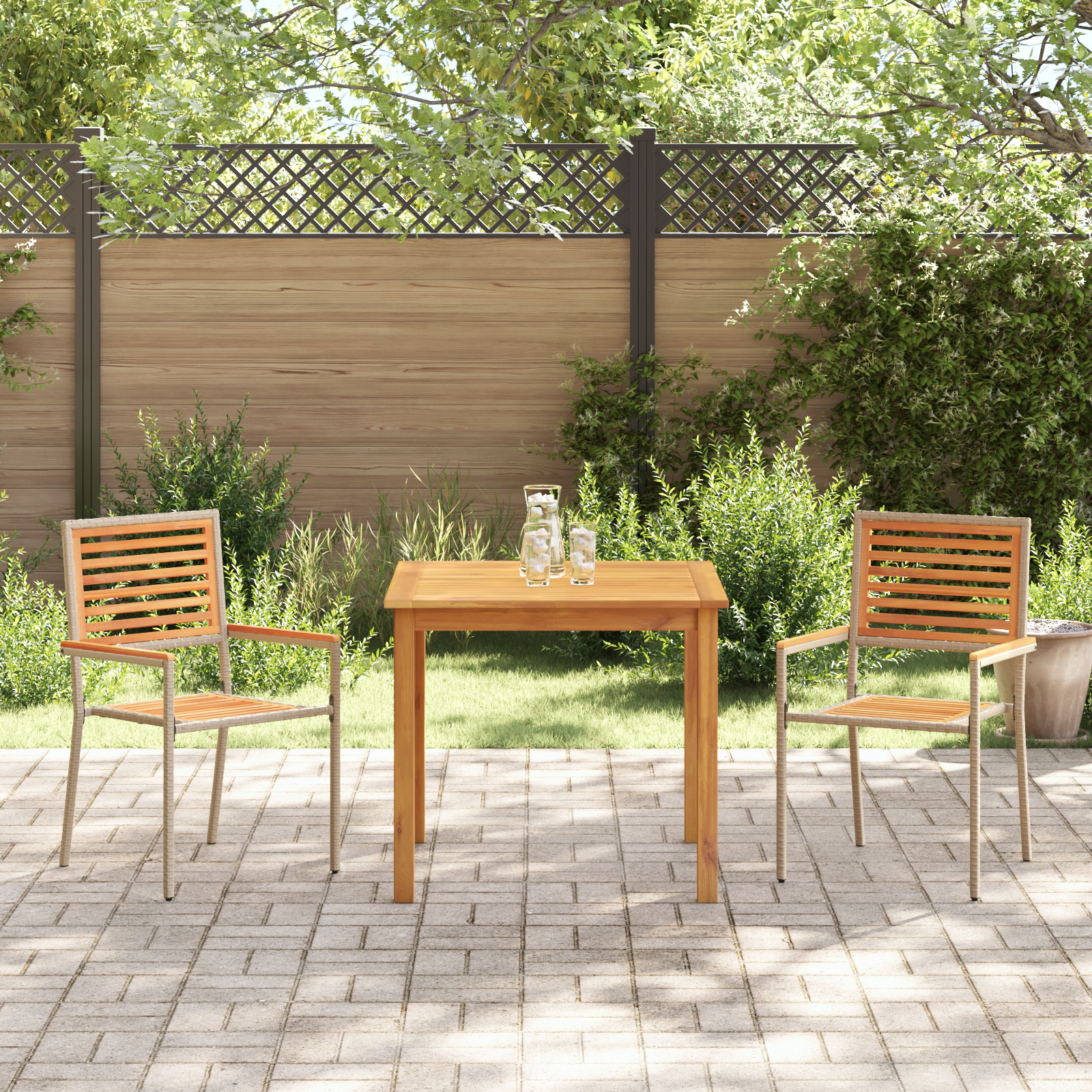 3-delt hagemiddagssett Beige Poly Rattan Akacia