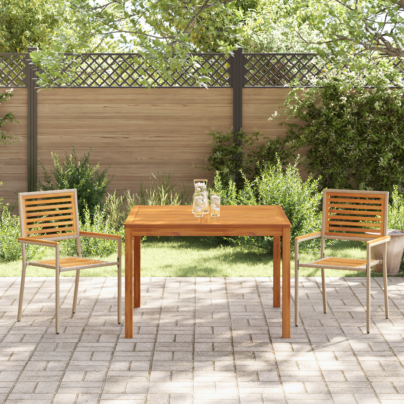 3-delers Hage Spisebordsett Beige Akasietre