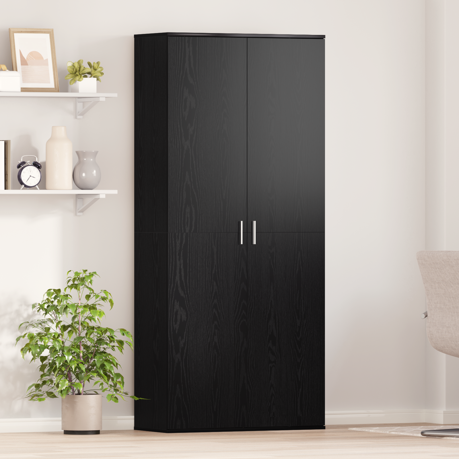Høyskap Svart Eik 80x35x180 cm Konstruert tre
