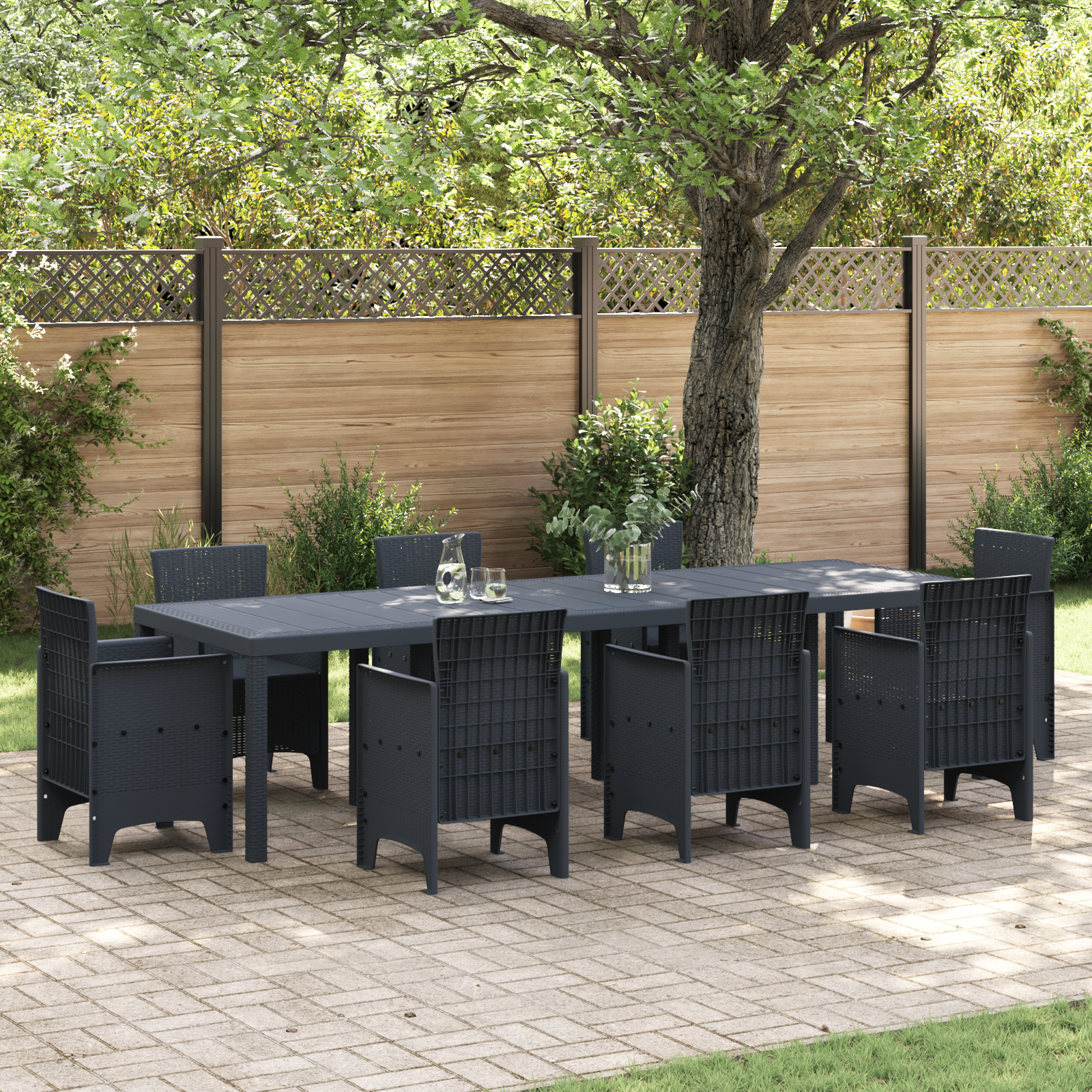 Hagebord Antrasitt 300x100x73 cm Poly Rattan