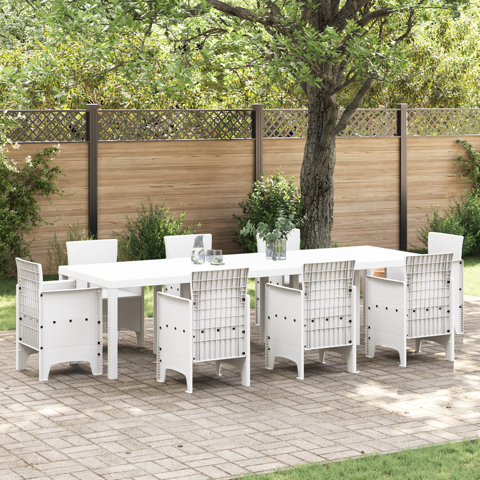 Hagebord Hvit 300x100x73 cm Poly Rattan