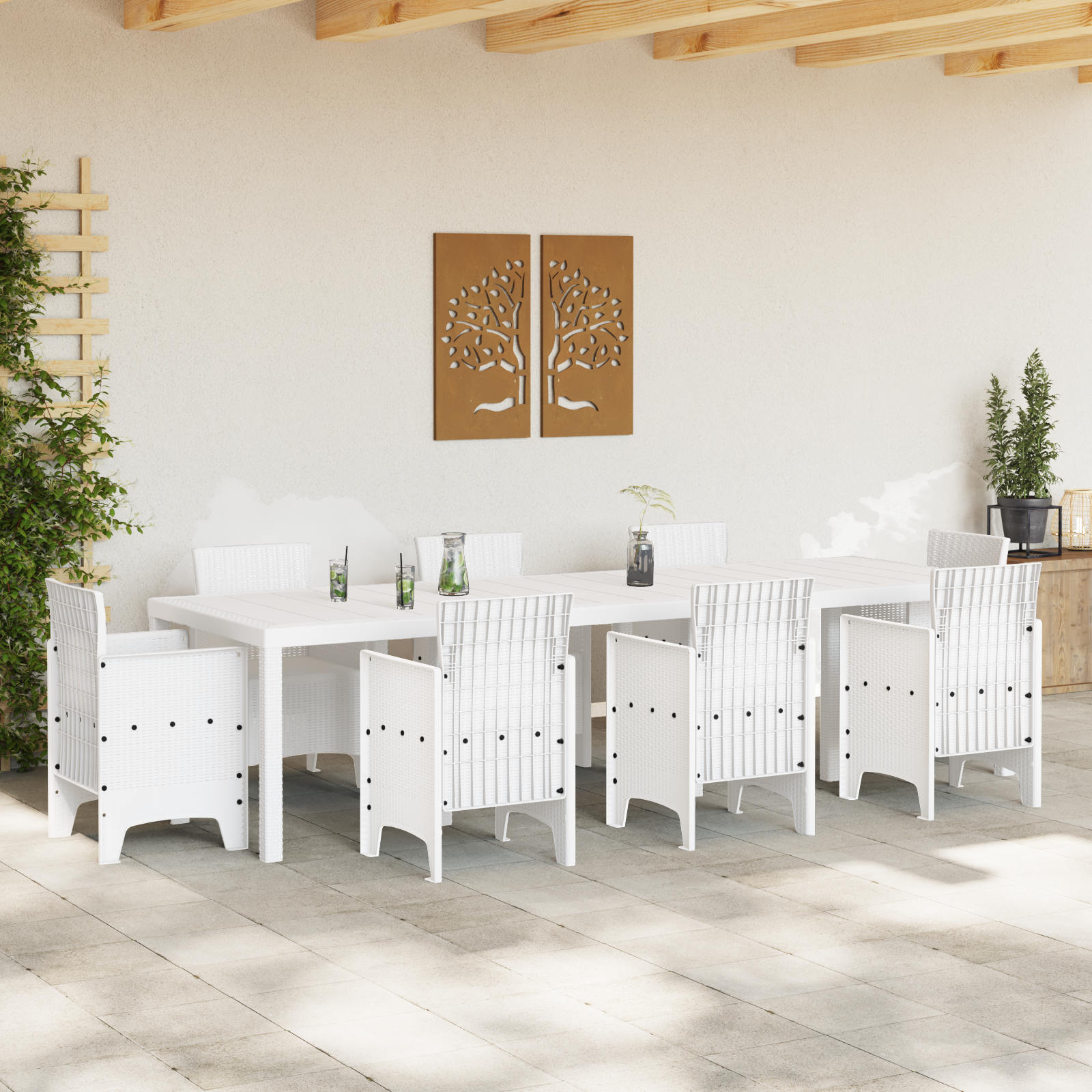 Hagebord Hvit 300x100x73 cm Poly Rattan