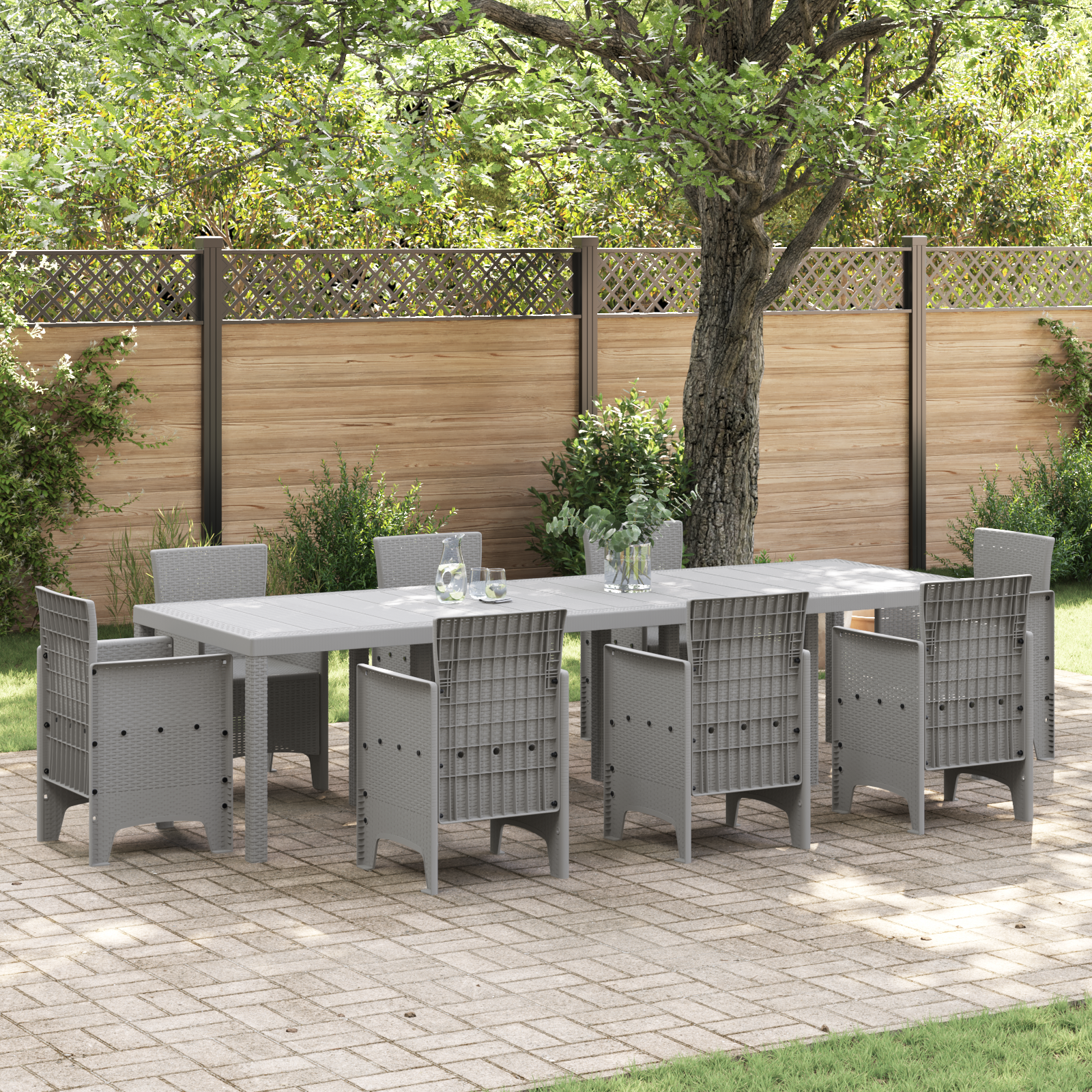Hagebord Lysegrå 300x100x73 cm Poly Rattan