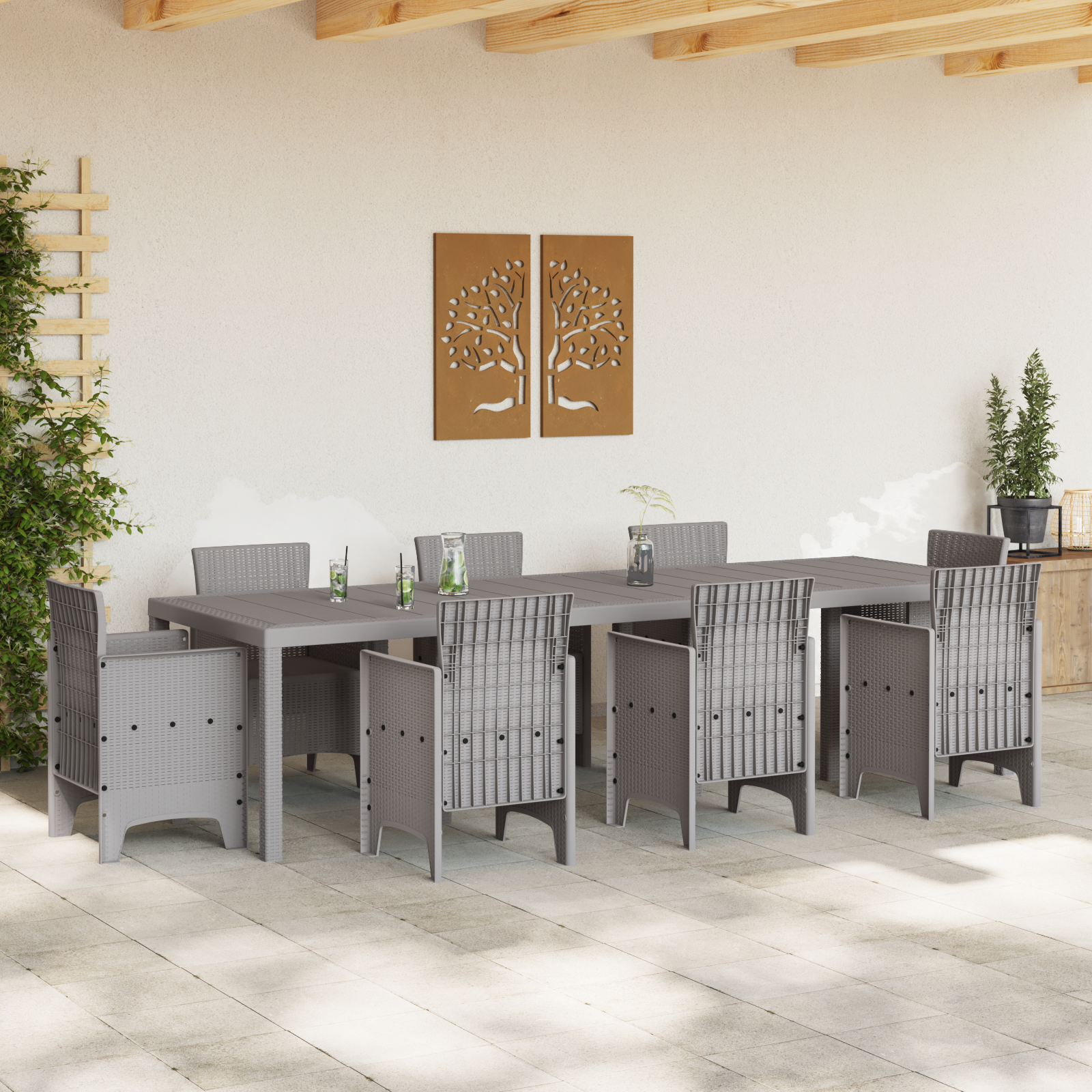 Hagebord Lysegrå 300x100x73 cm Poly Rattan