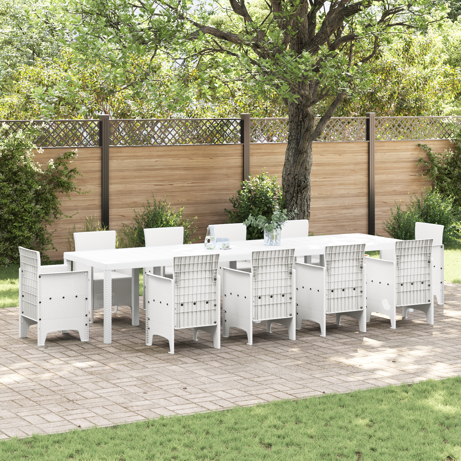 Hagebord Hvit 350x100x73 cm Poly Rattan