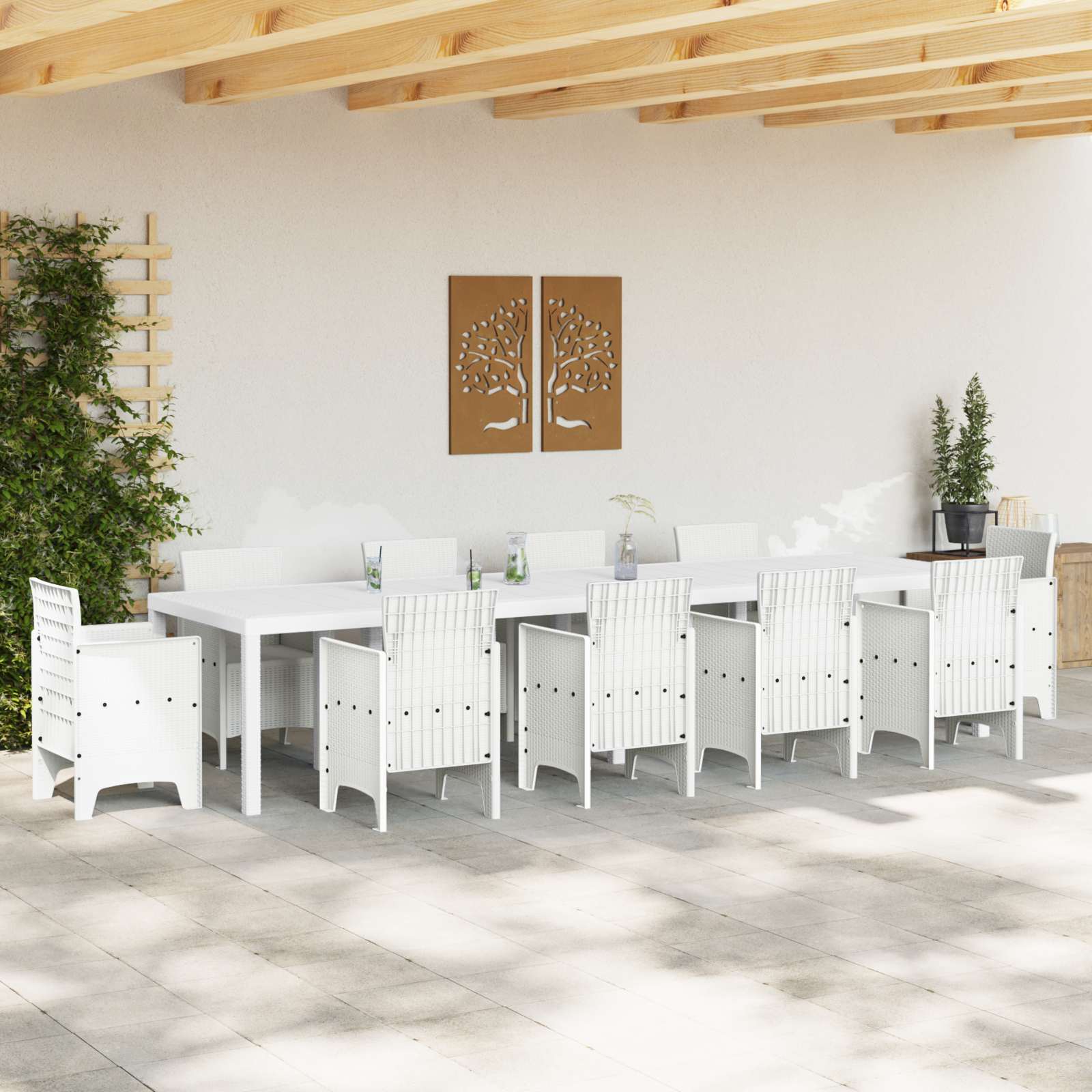Hagebord Hvit 350x100x73 cm Poly Rattan