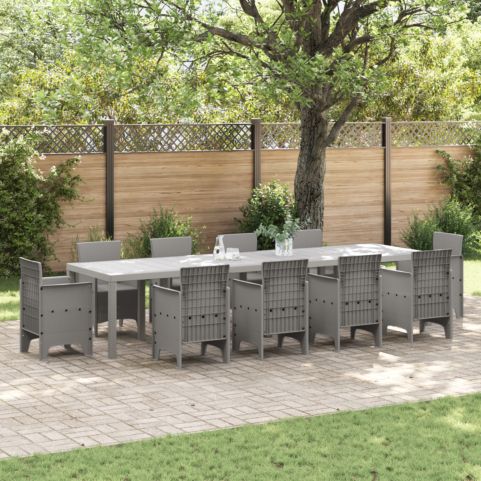 Hagebord Lysegrå 350x100x73 cm Poly Rattan