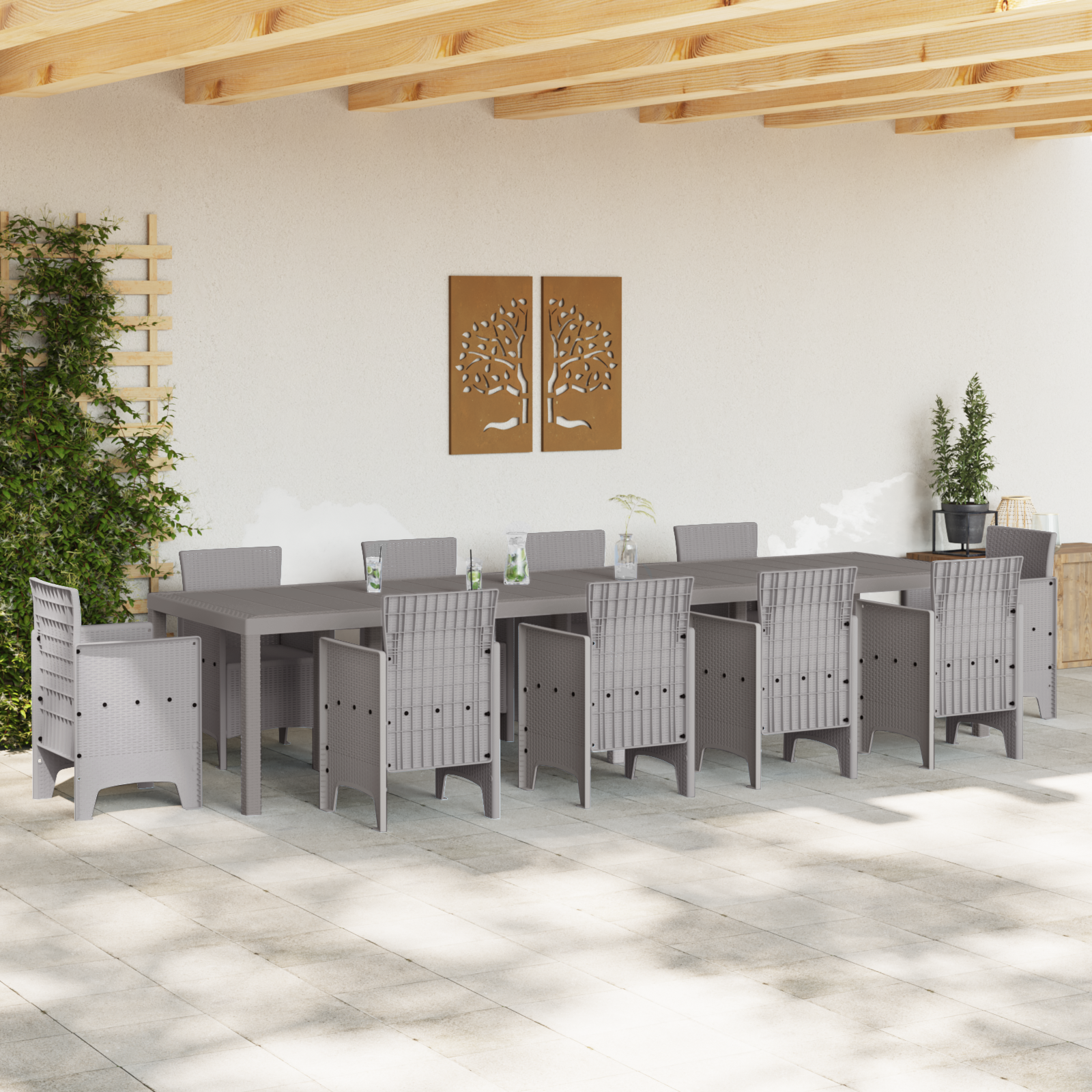 Hagebord Lysegrå 350x100x73 cm Poly Rattan
