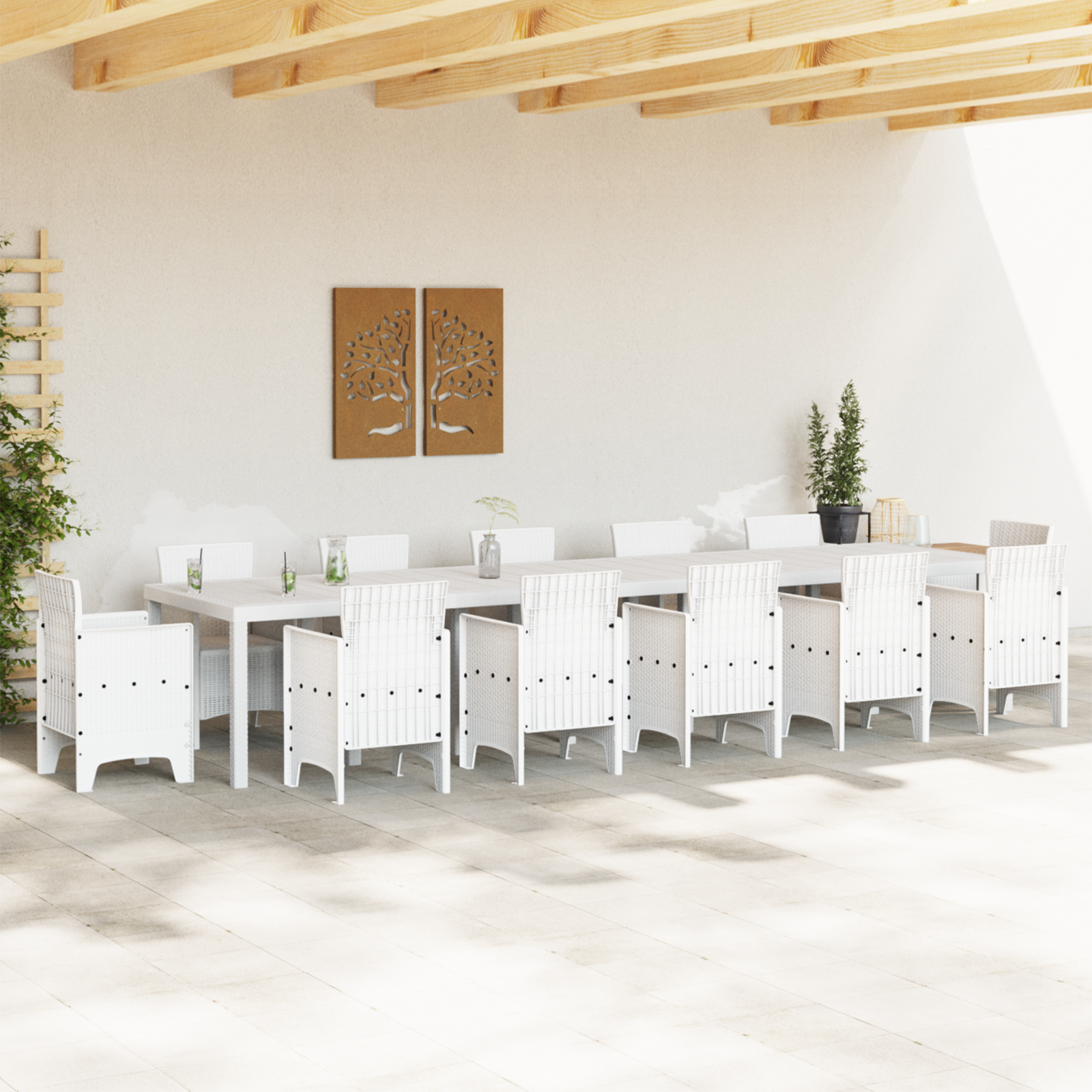 Hagebord Hvit 400x100x73 cm Poly Rattan
