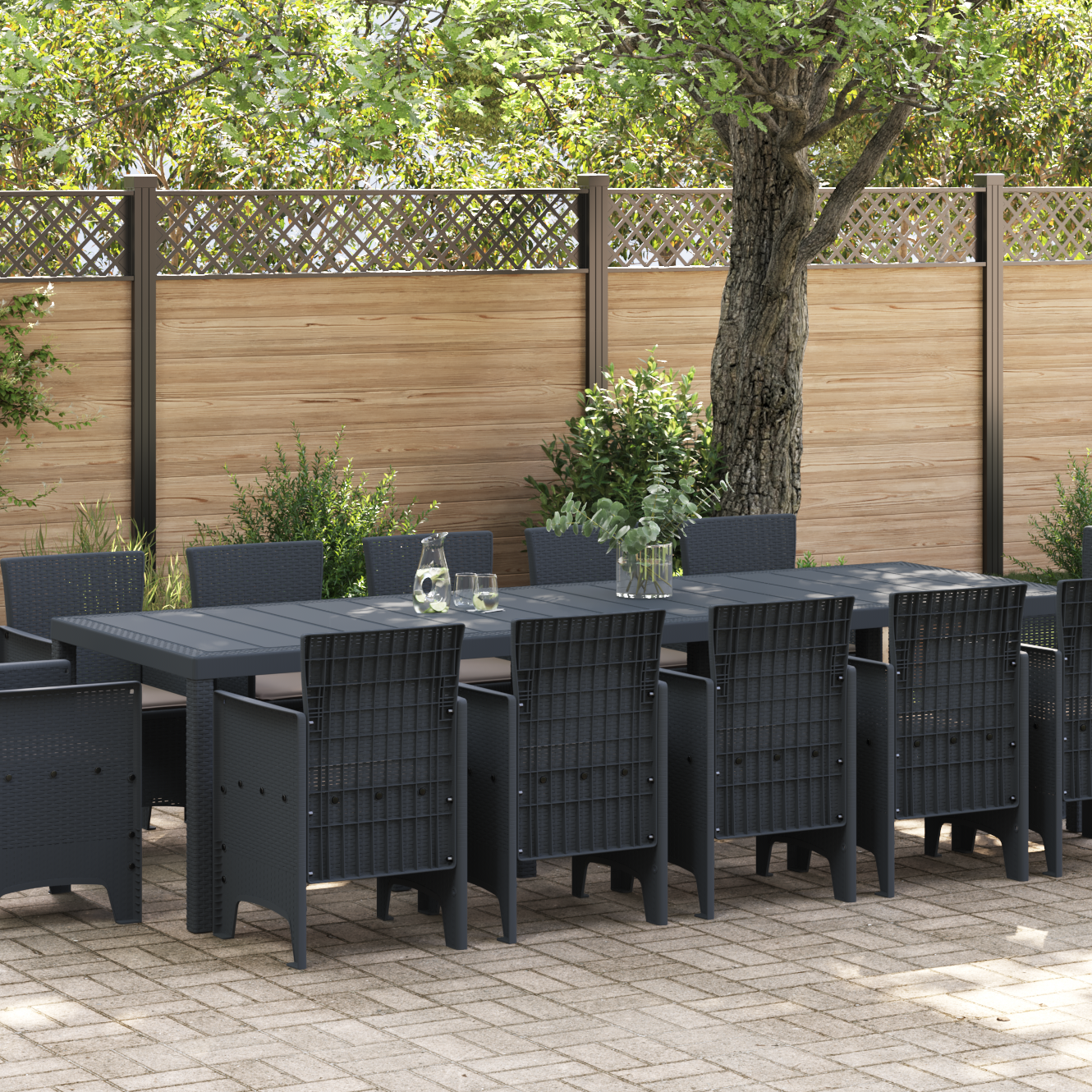 13 Piece Garden Dining Set med Puter Antrasitt Polyrotting
